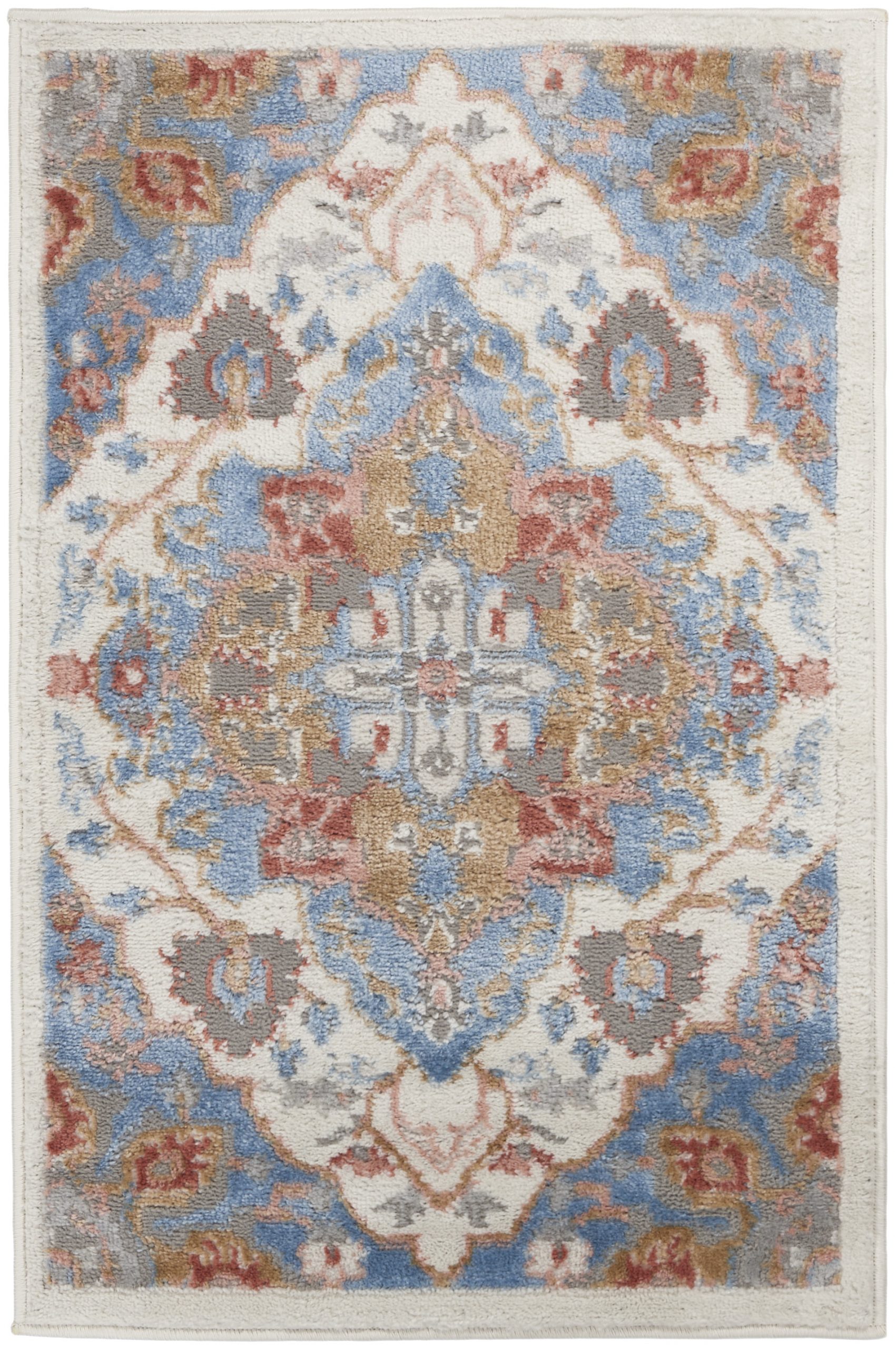 Nourison Elation ETN09 Ivory Blue Area Rug - Image 2