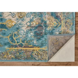 Alternative view of Feizy Keats Distressed 3471F Teal Area Rug
