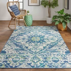 Feizy Foster Medallion 3760F Teal Area Rug