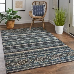 Feizy Nolan Geometric 39ATF Blue Area Rug