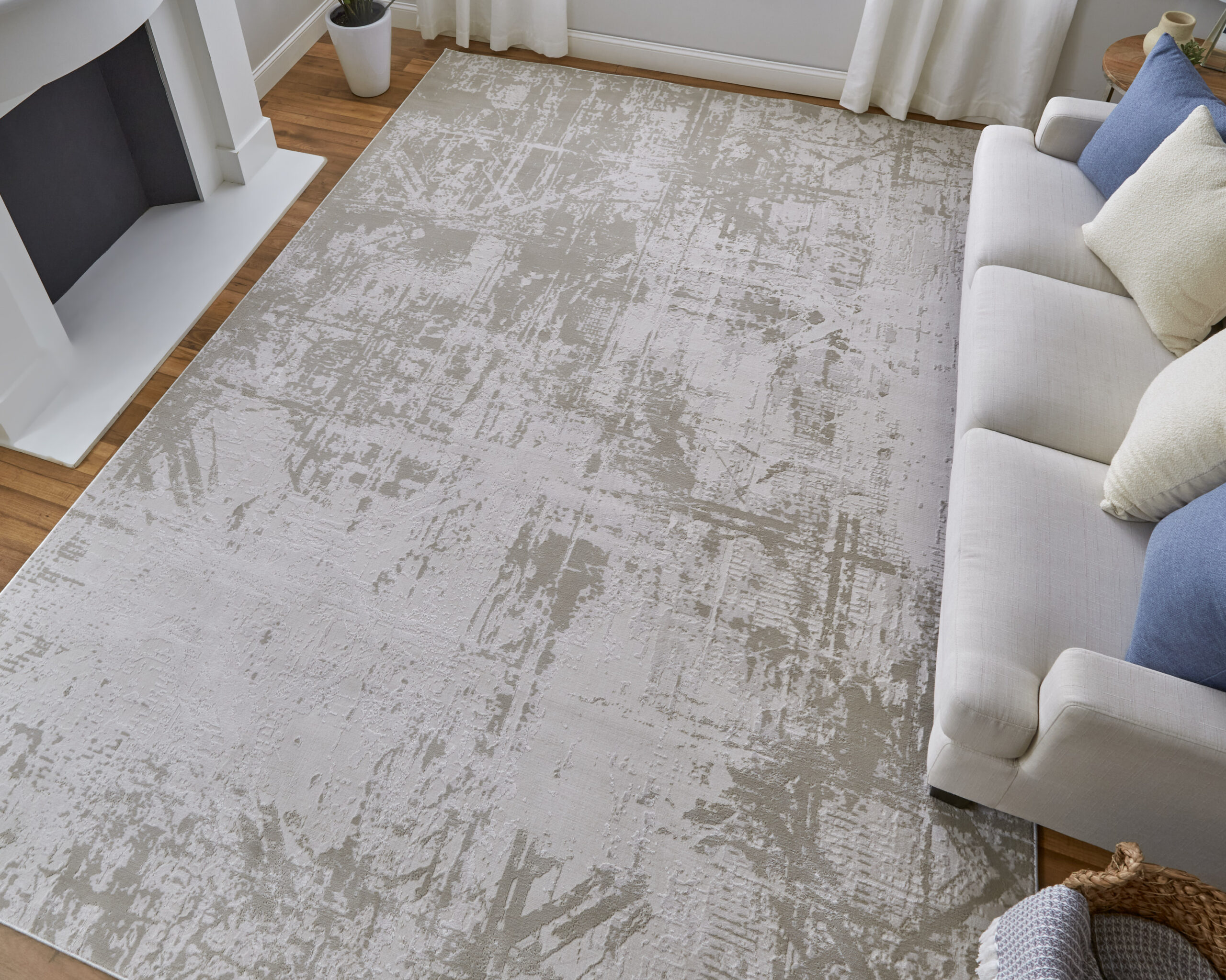 Feizy Prasad Modern Abstract 39NAF Ivory/Taupe/Silver Area Rug - Image 2