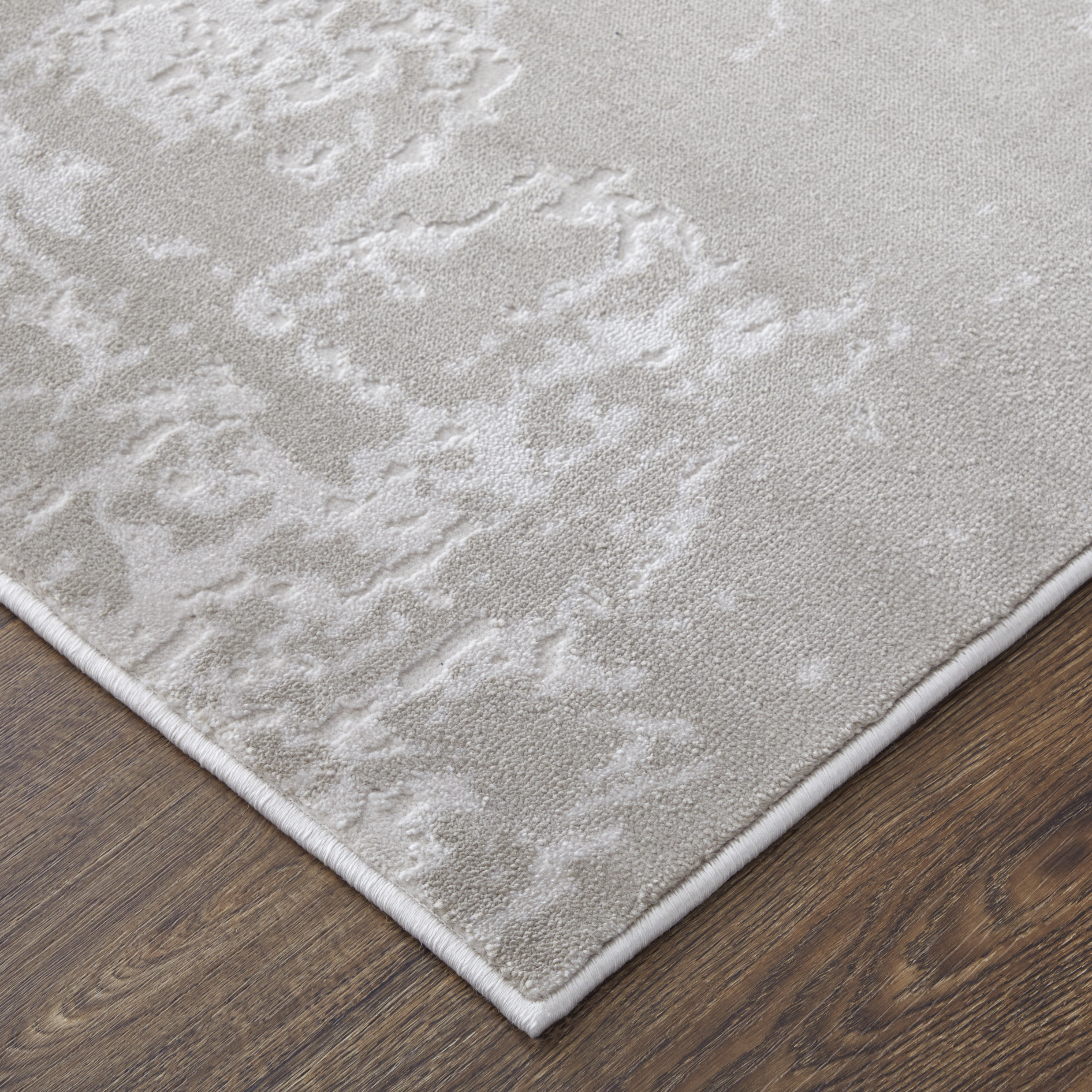 Feizy Prasad Modern Abstract 39NAF Ivory/Taupe/Silver Area Rug - Image 3