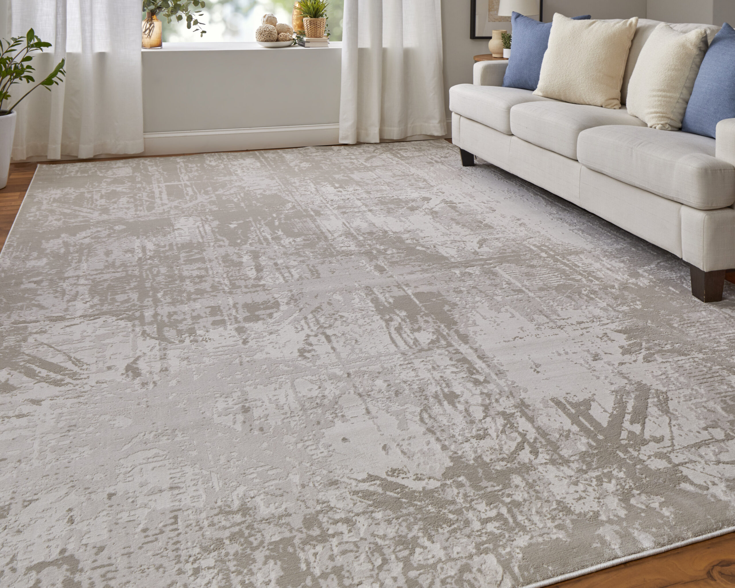 Feizy Prasad Modern Abstract 39NAF Ivory/Taupe/Silver Area Rug - Image 7