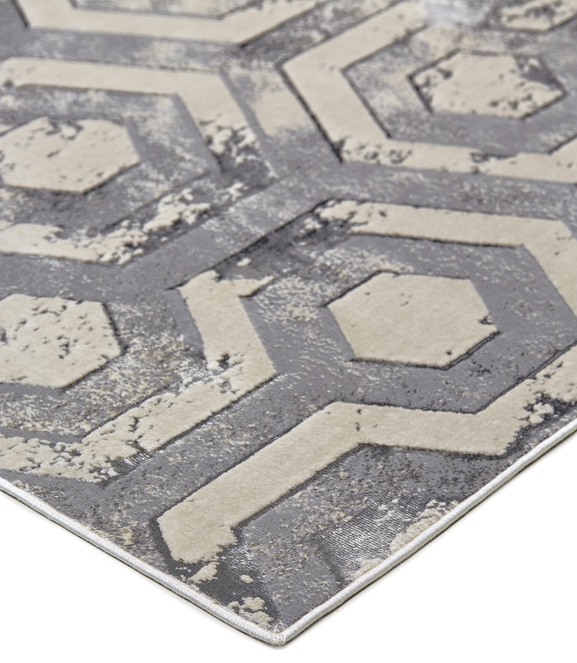 Feizy Micah Modern Distressed 3046F Gray/Taupe/Silver Area Rug - Image 3