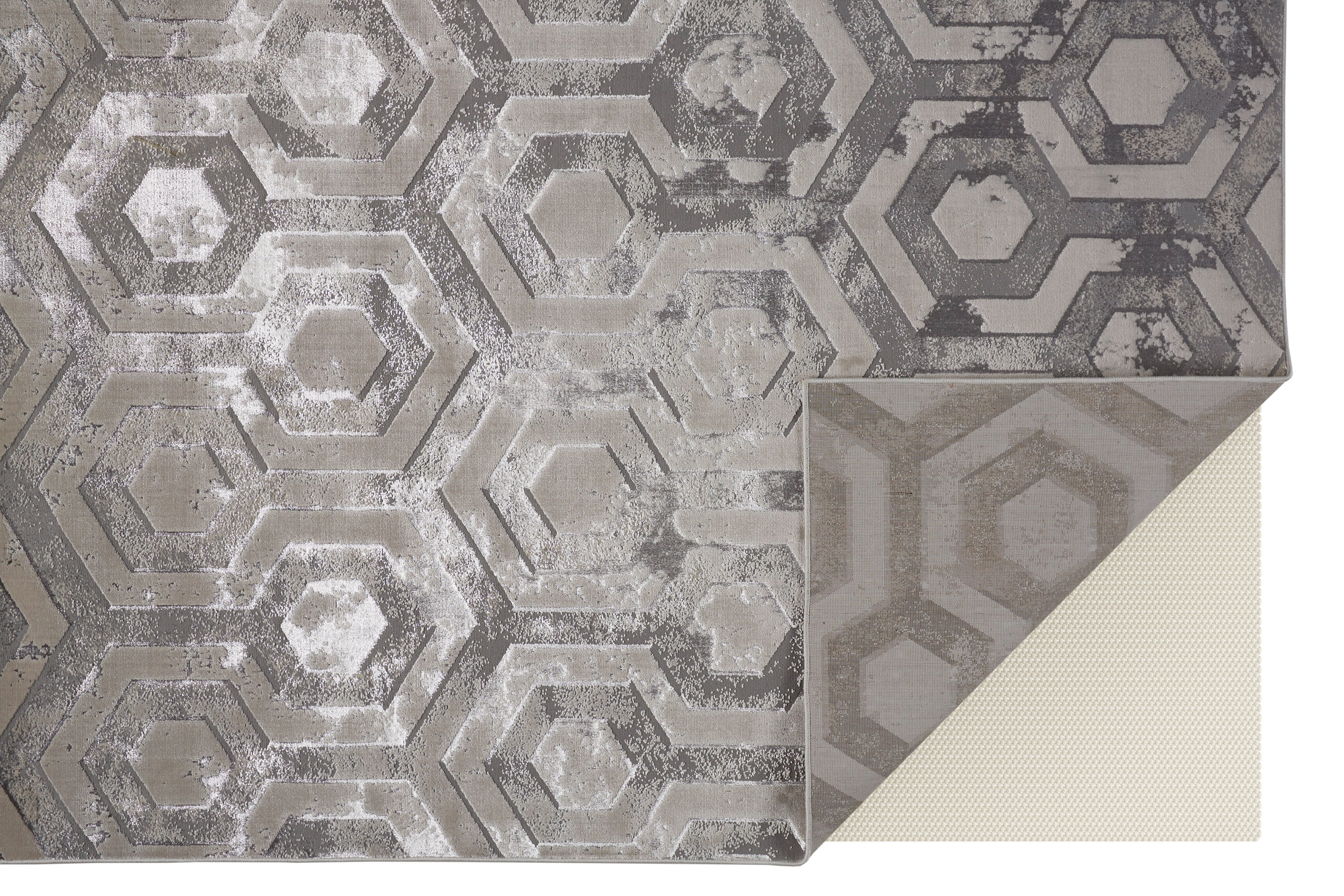 Feizy Micah Modern Distressed 3046F Gray/Taupe/Silver Area Rug - Image 5