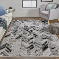 Alternative view of Feizy Micah Modern Chevron 3048F Black/Gray/Silver Area Rug