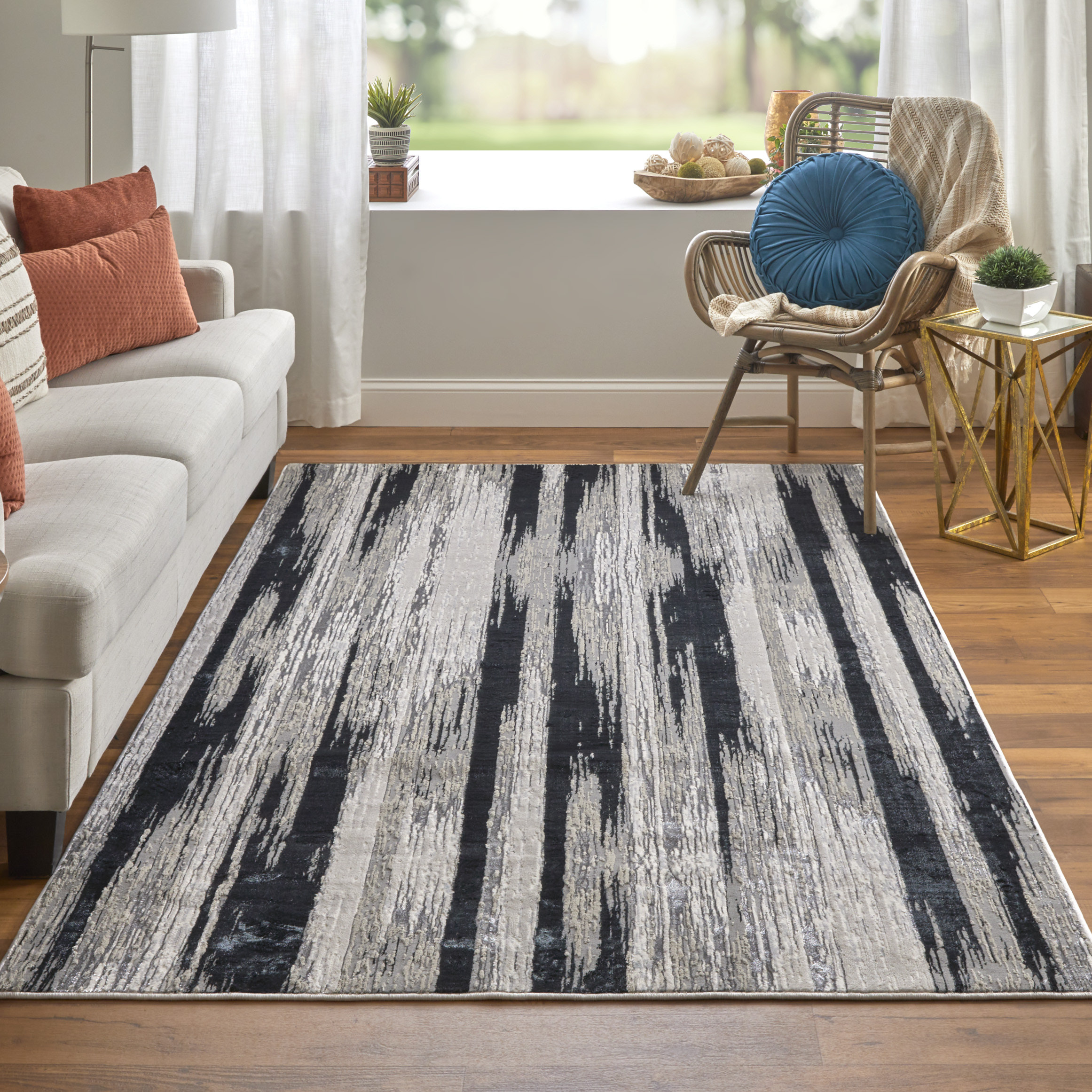 Feizy Micah Modern Abstract 3338F Black/Silver/Gray Area Rug - Image 2