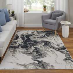 Alternative view of Feizy Micah Modern Abstract 39LPF Ivory/Black/Taupe Area Rug