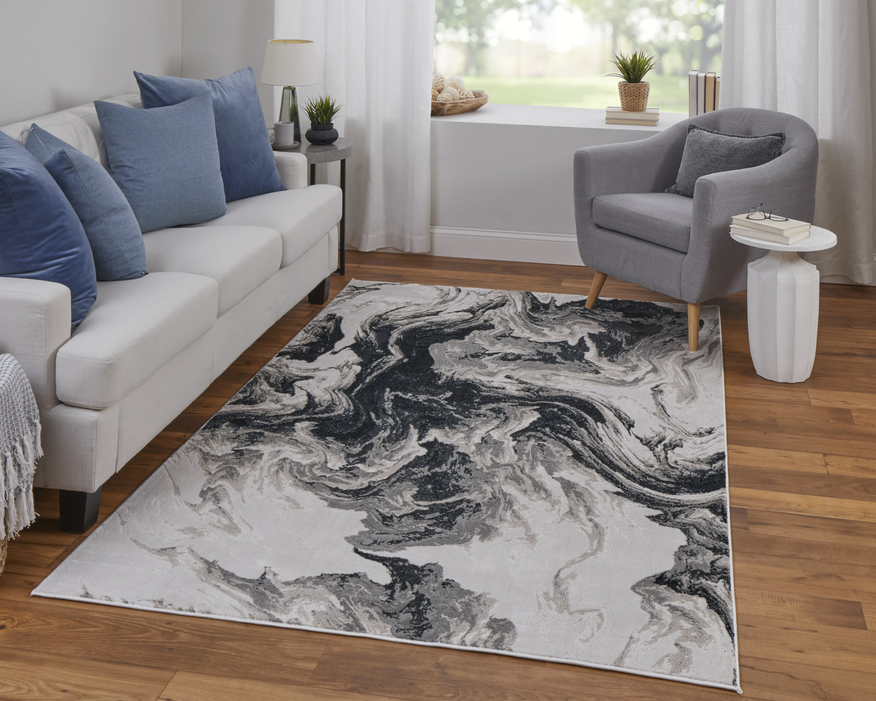 Feizy Micah Modern Abstract 39LPF Ivory/Black/Taupe Area Rug - Image 7