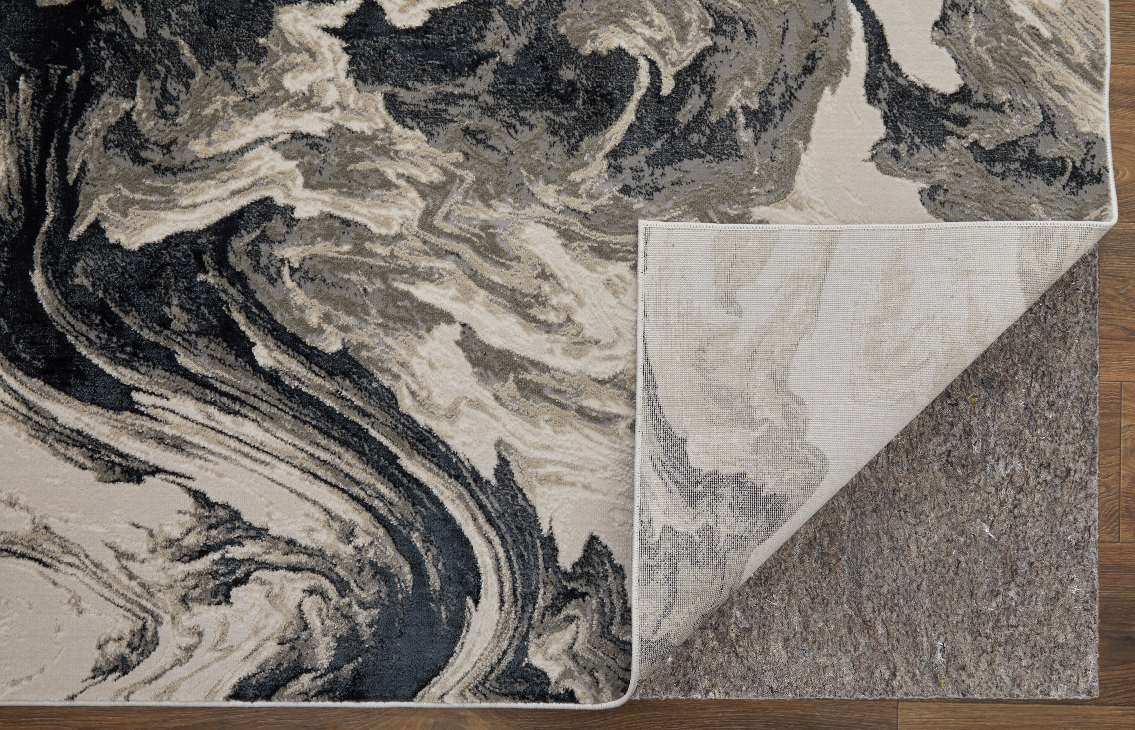 Feizy Micah Modern Abstract 39LPF Ivory/Black/Taupe Area Rug - Image 8