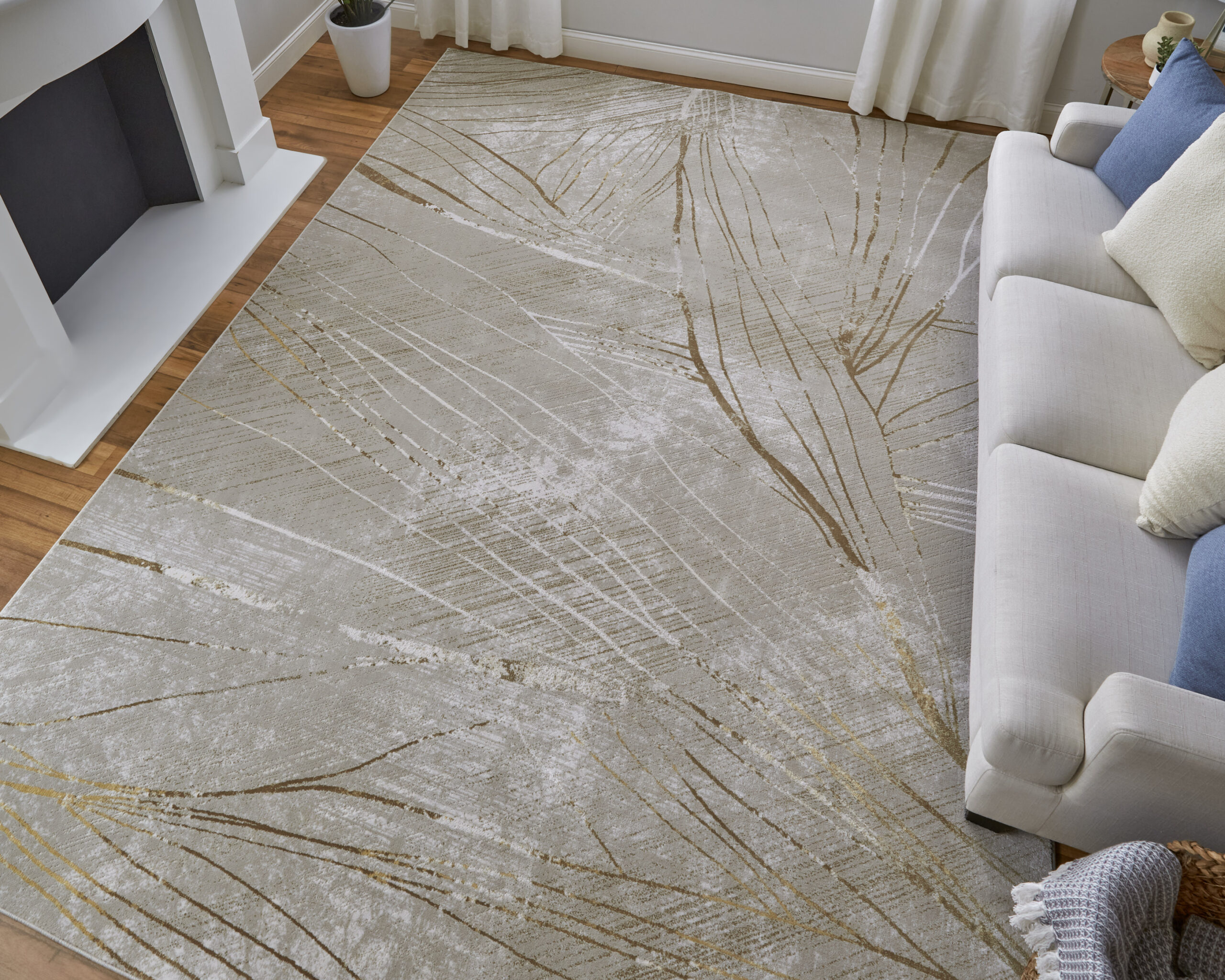 Feizy Waldor Modern Abstract 39NBF Taupe/Brown/Silver Area Rug - Image 2