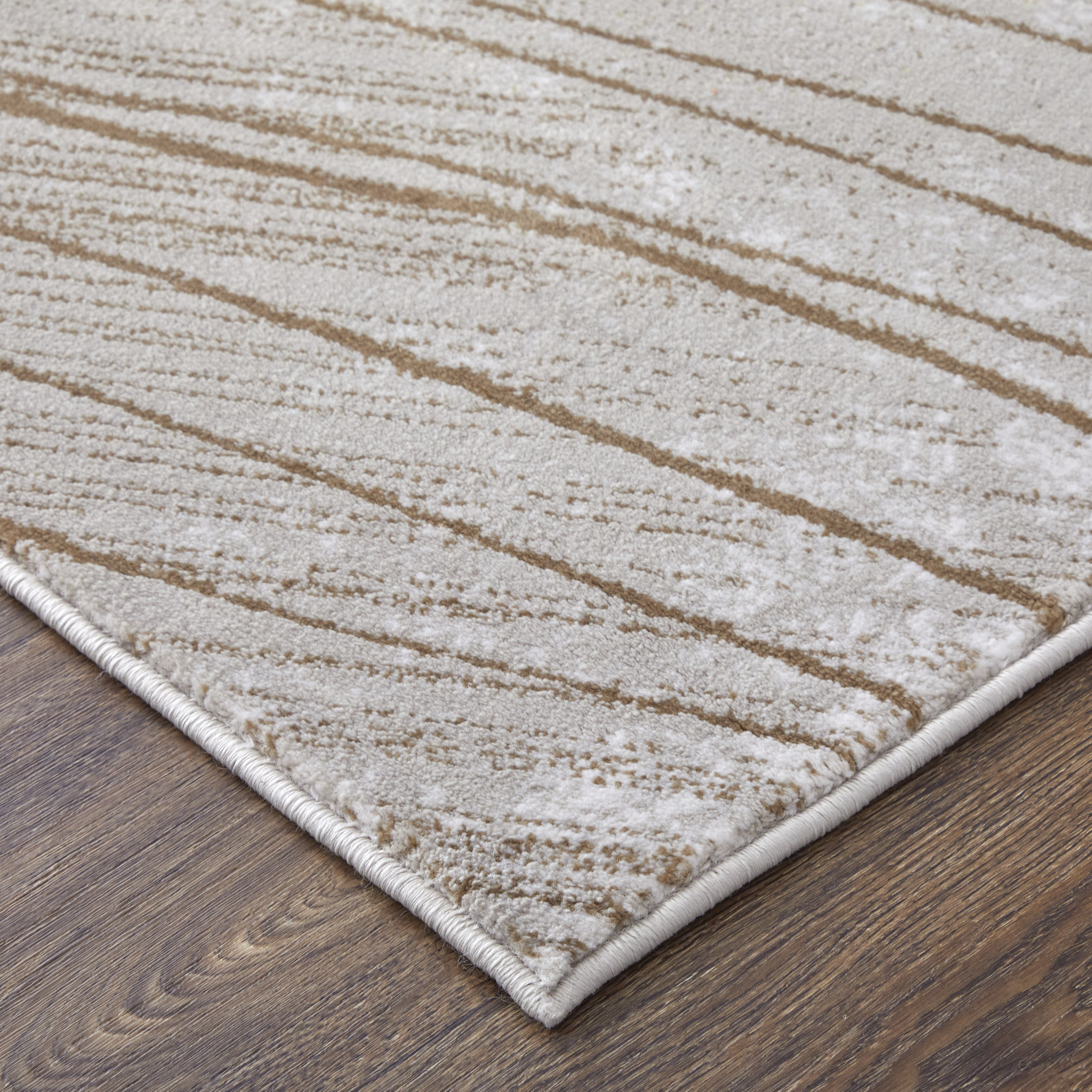 Feizy Waldor Modern Abstract 39NBF Taupe/Brown/Silver Area Rug - Image 3