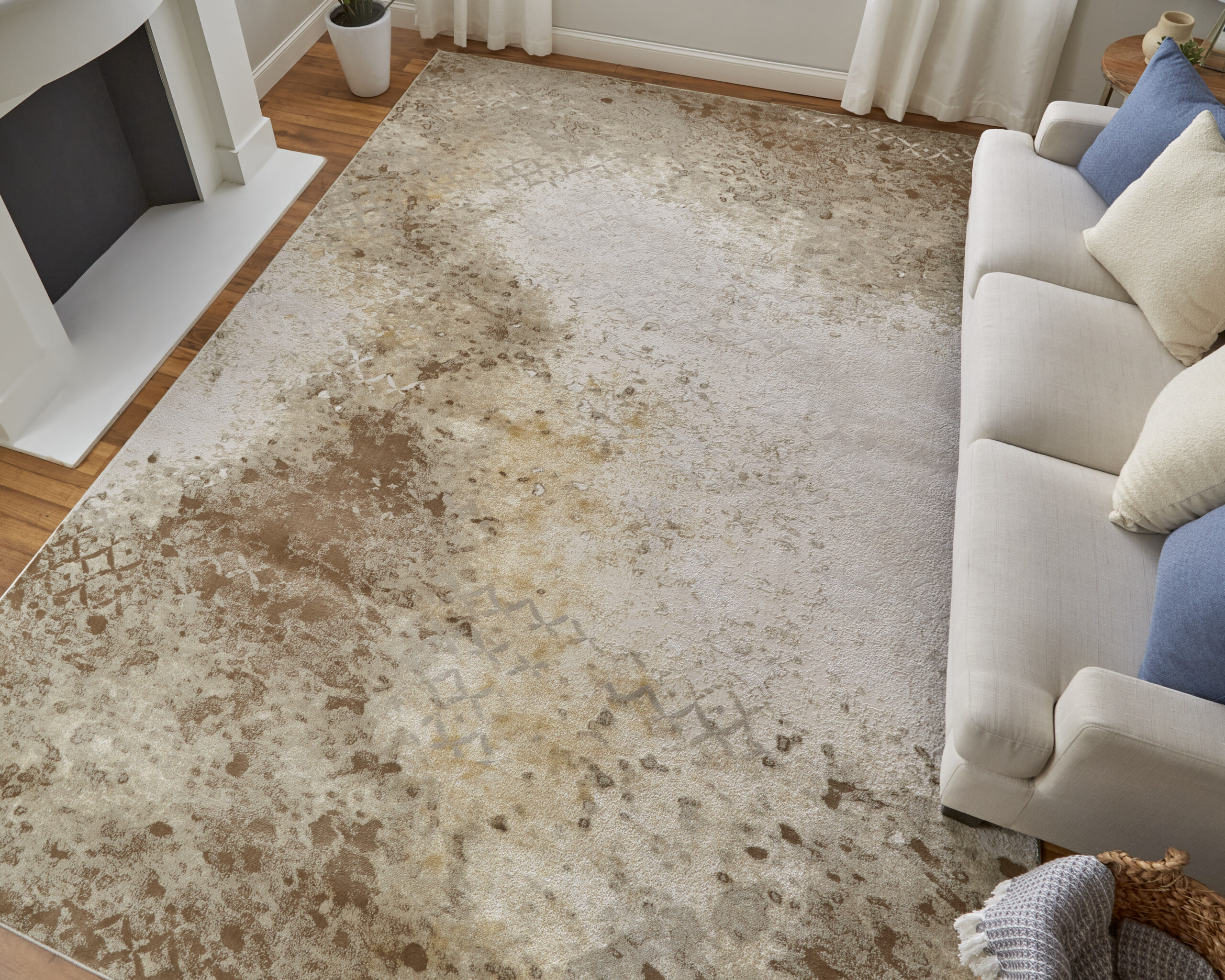 Feizy Waldor Modern Watercolor 39NCF Brown/Tan/Ivory Area Rug - Image 2