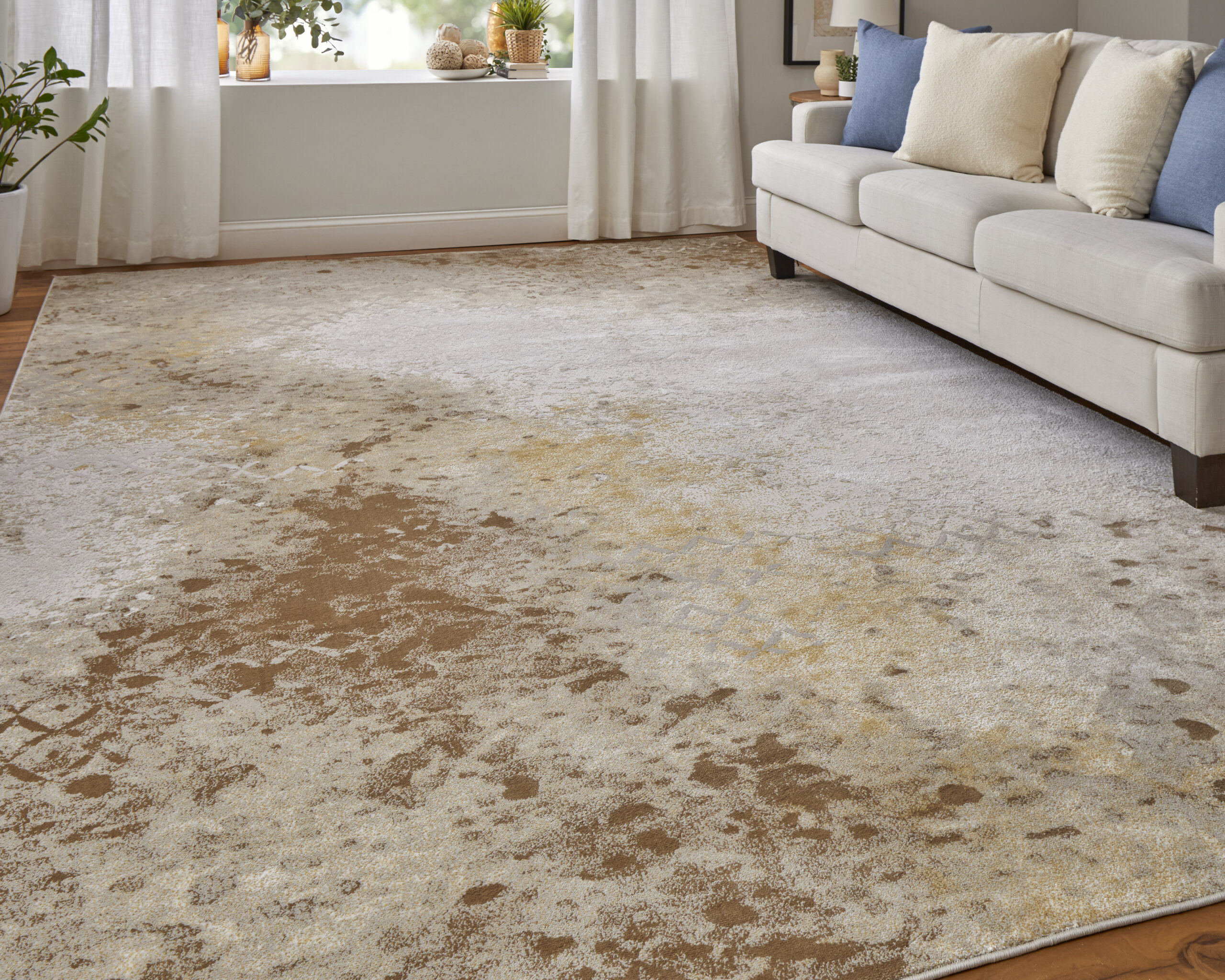 Feizy Waldor Modern Watercolor 39NCF Brown/Tan/Ivory Area Rug - Image 7