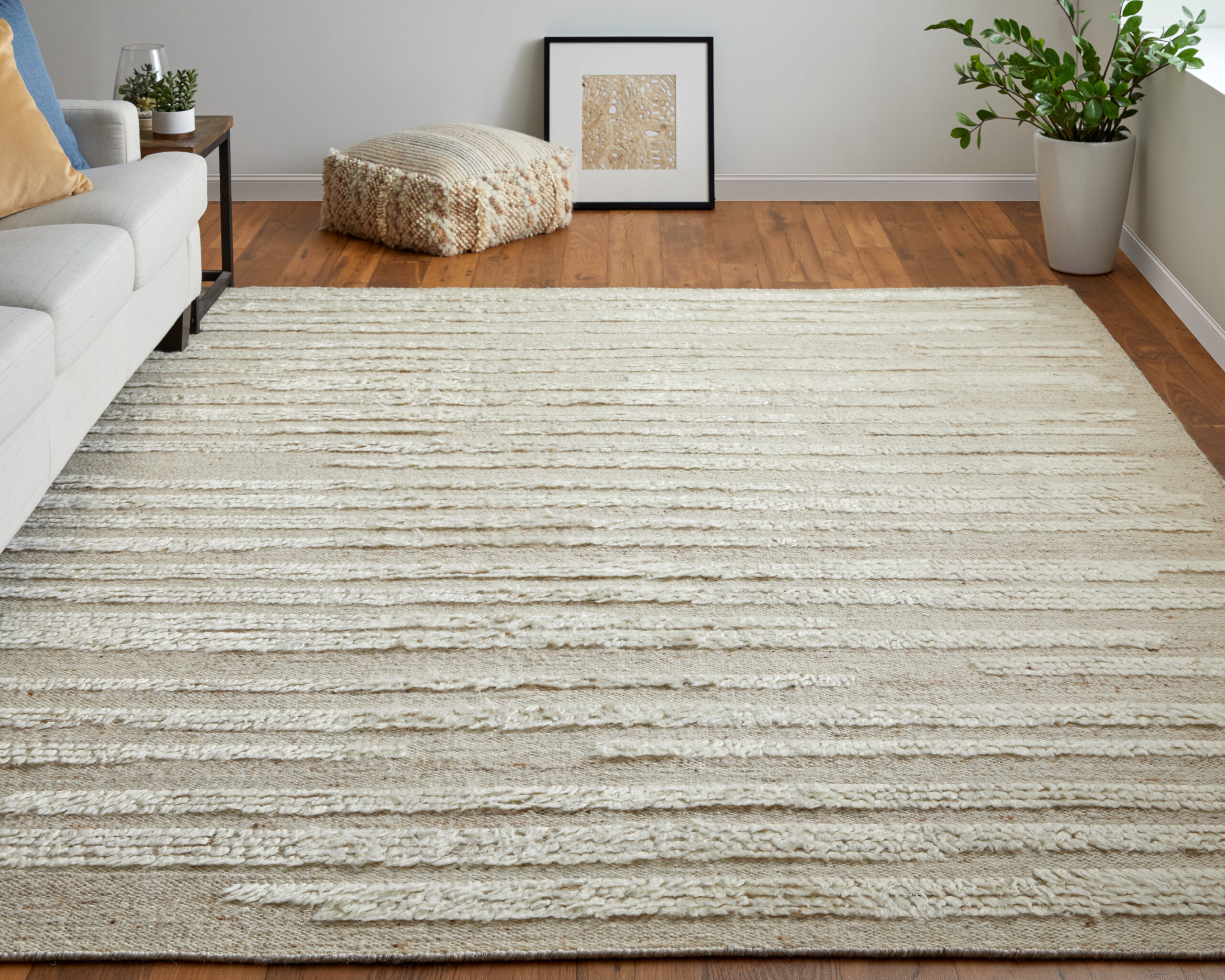 Feizy Ashby Transitional Stripes 8910F White/Tan Area Rug - Image 2