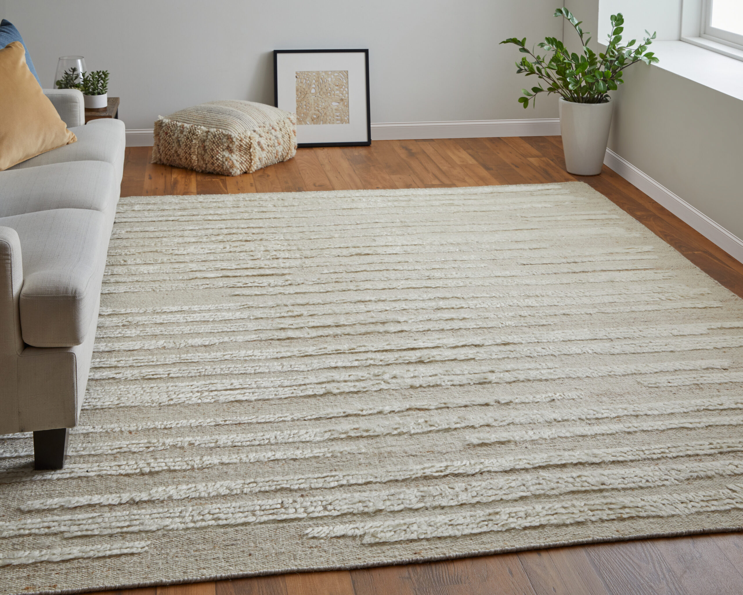 Feizy Ashby Transitional Stripes 8910F White/Tan Area Rug - Image 6