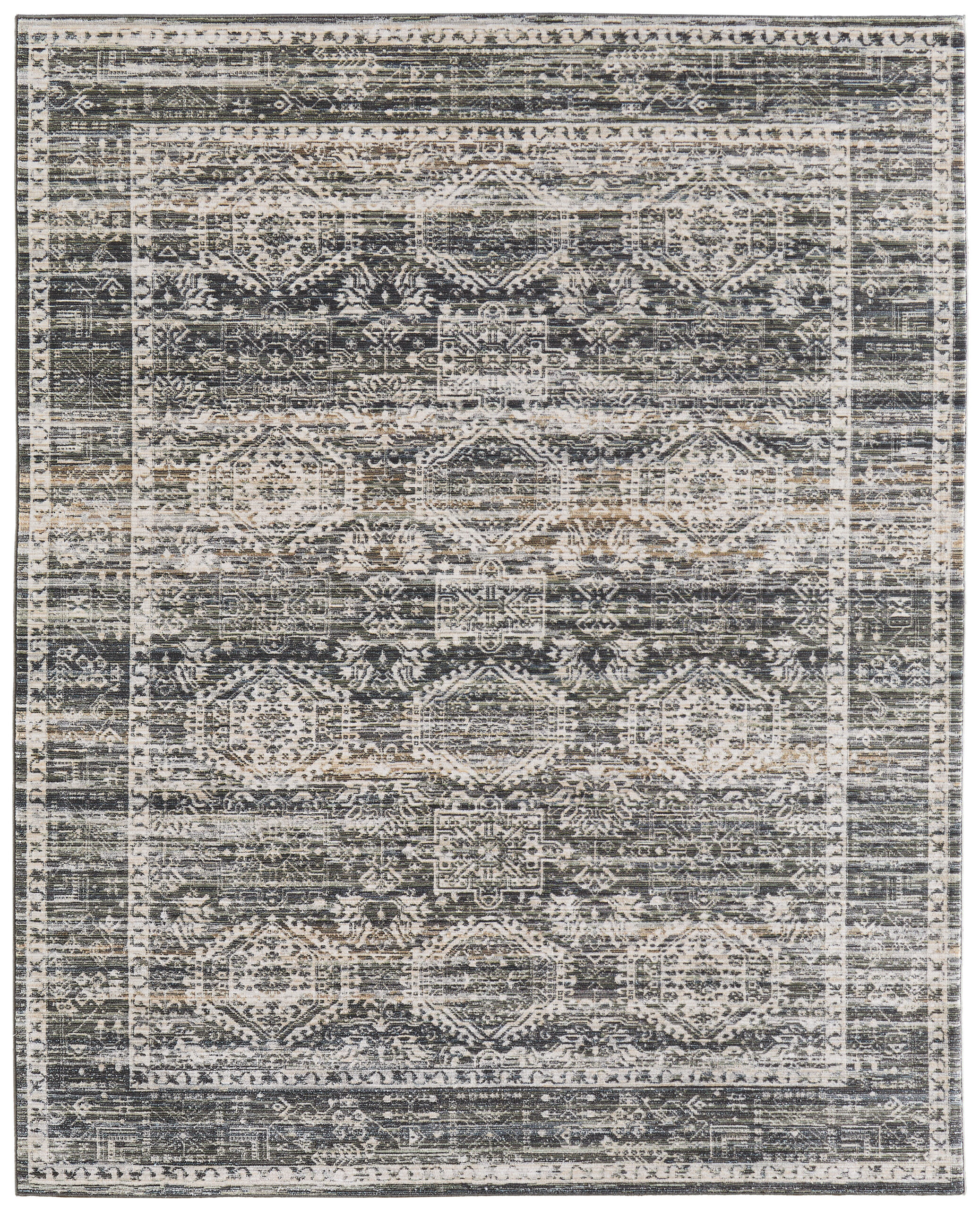 Feizy Augustine Traditional Medallion 39TUF Black/Ivory/Green Area Rug