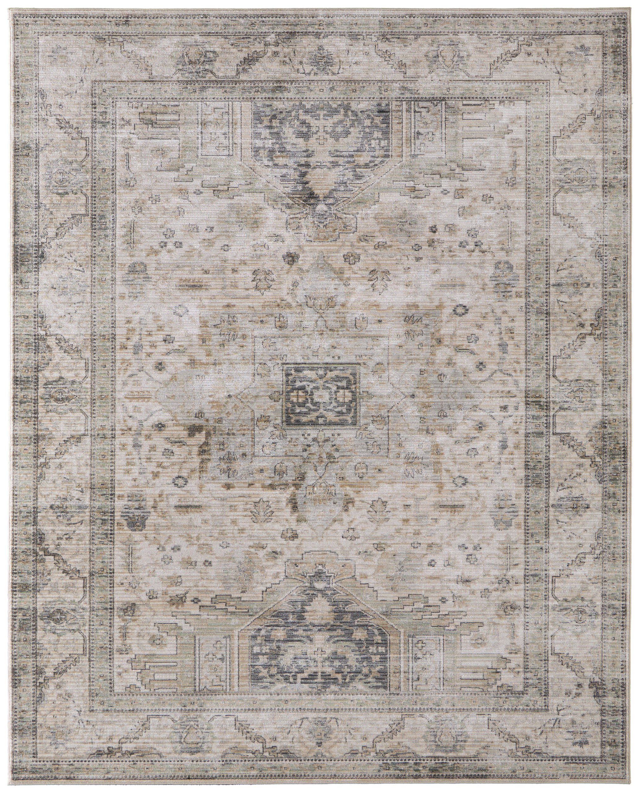 Feizy Augustine Traditional Medallion 39TVF Tan/Green/Ivory Area Rug