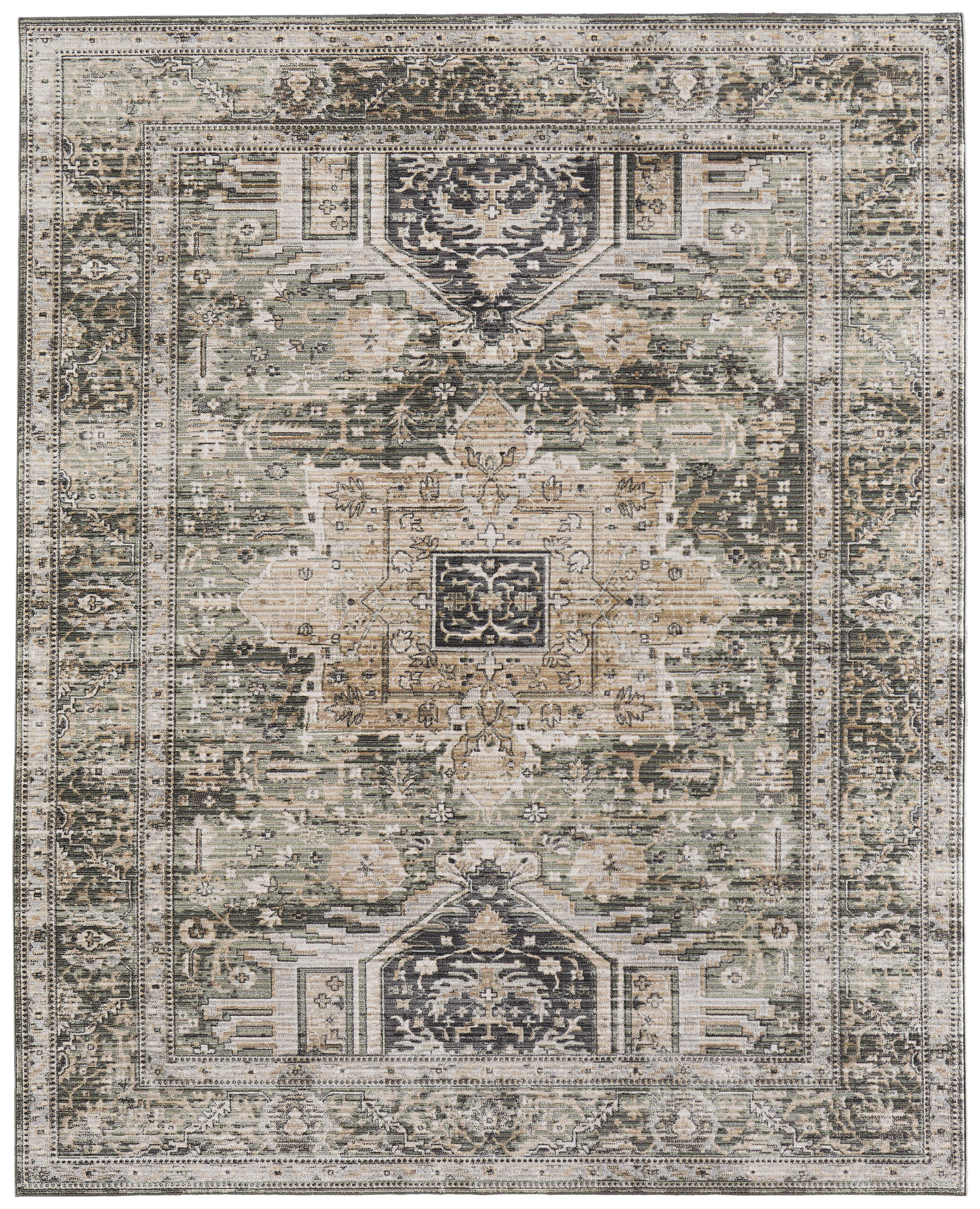 Feizy Augustine Traditional Medallion 39TVF Green/Black/Tan Area Rug