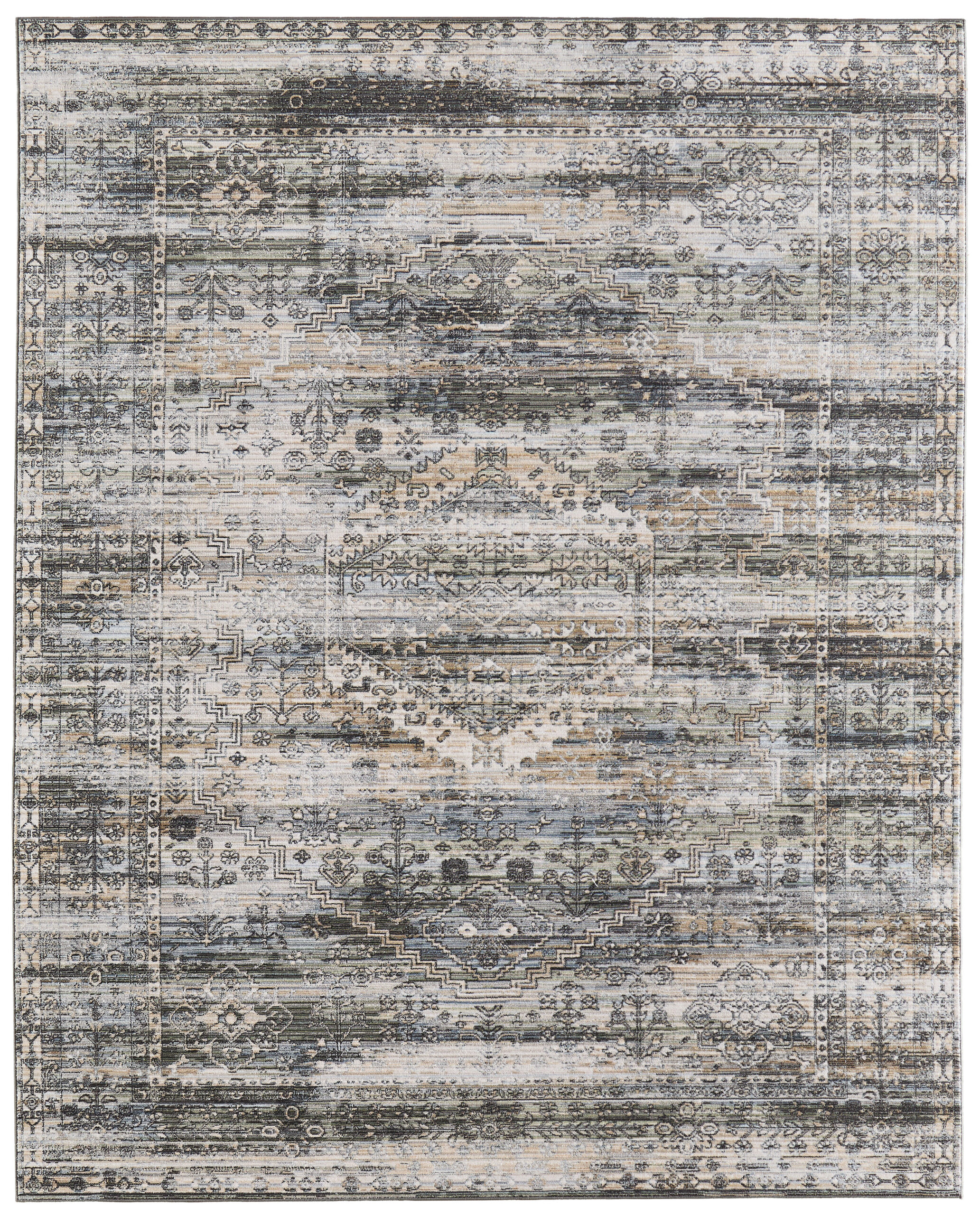Feizy Augustine Traditional Medallion 39TWF Green/Ivory/Black Area Rug