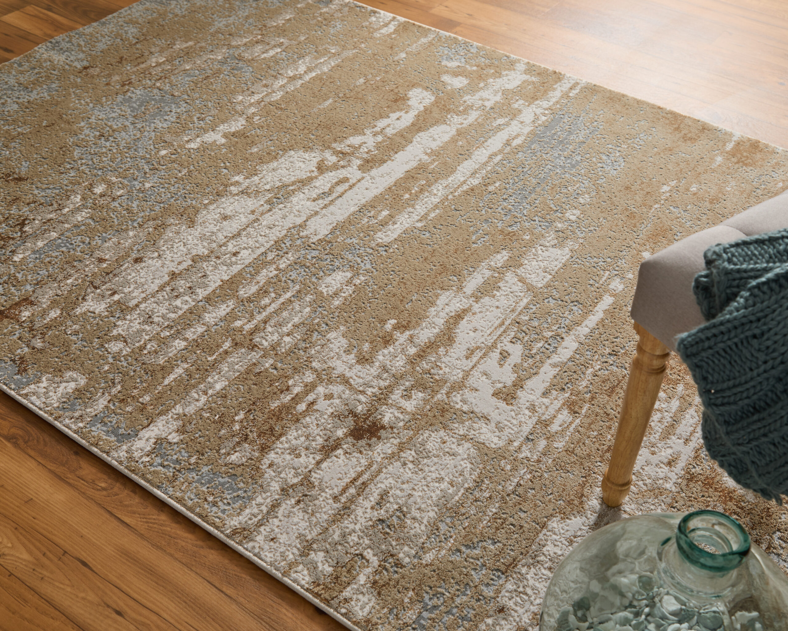 Feizy Aura Modern Abstract 3567F Ivory/Gold/Gray Area Rug - Image 2