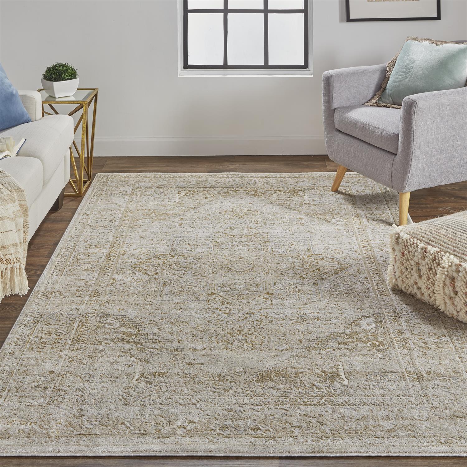 Feizy Aura Modern Oriental 3734F Ivory/Gold Area Rug - Image 2