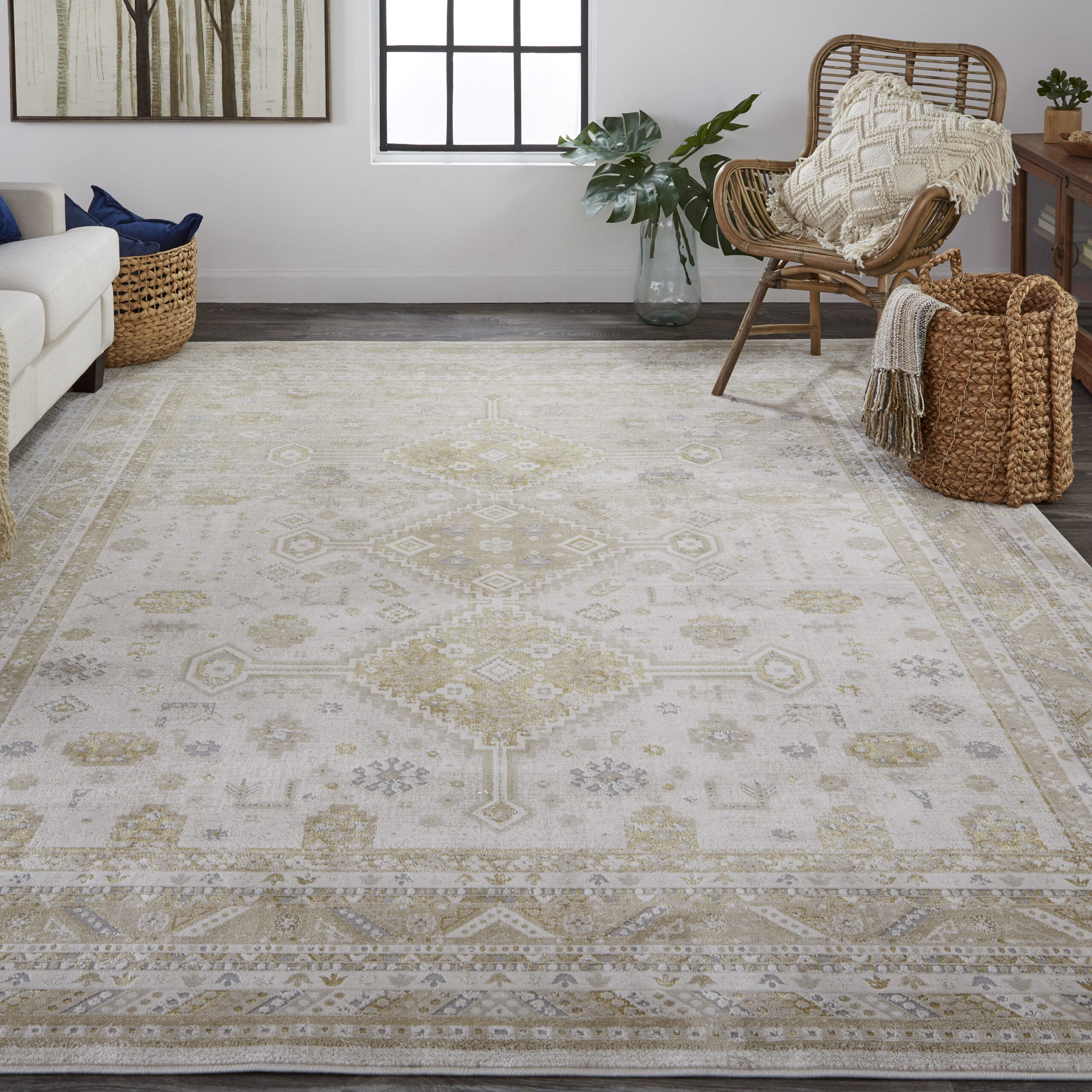 Feizy Aura Modern Persian 3738F Gold/Ivory Area Rug - Image 2
