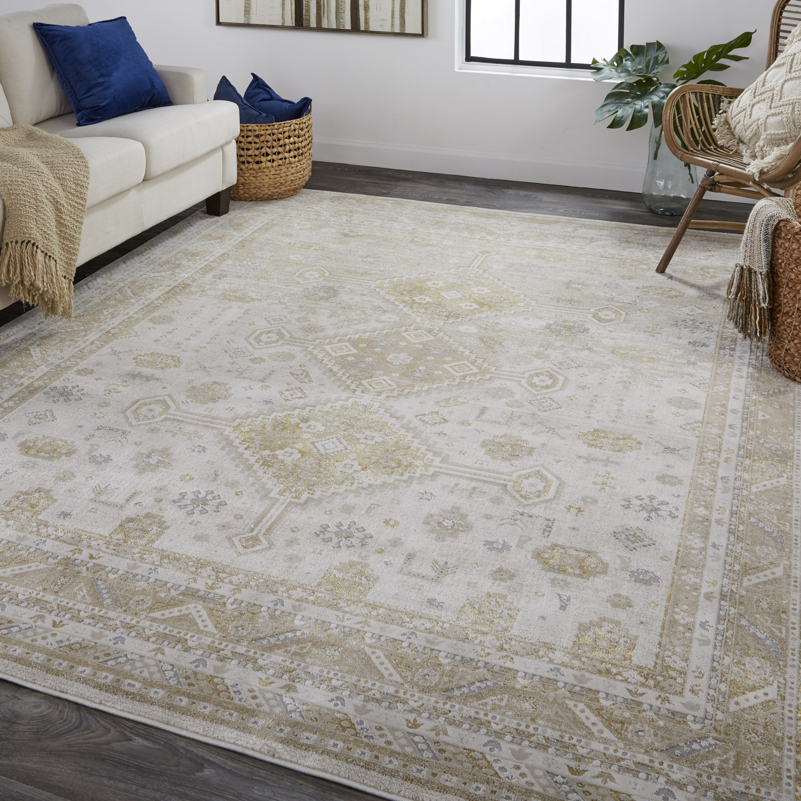 Feizy Aura Modern Persian 3738F Gold/Ivory Area Rug - Image 5