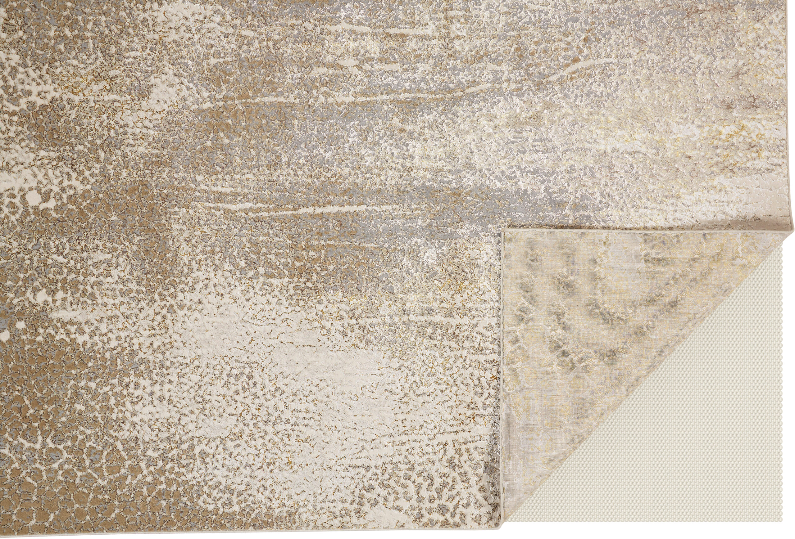 Feizy Aura Modern Abstract 3739F Ivory/Gray/Gold Area Rug - Image 6