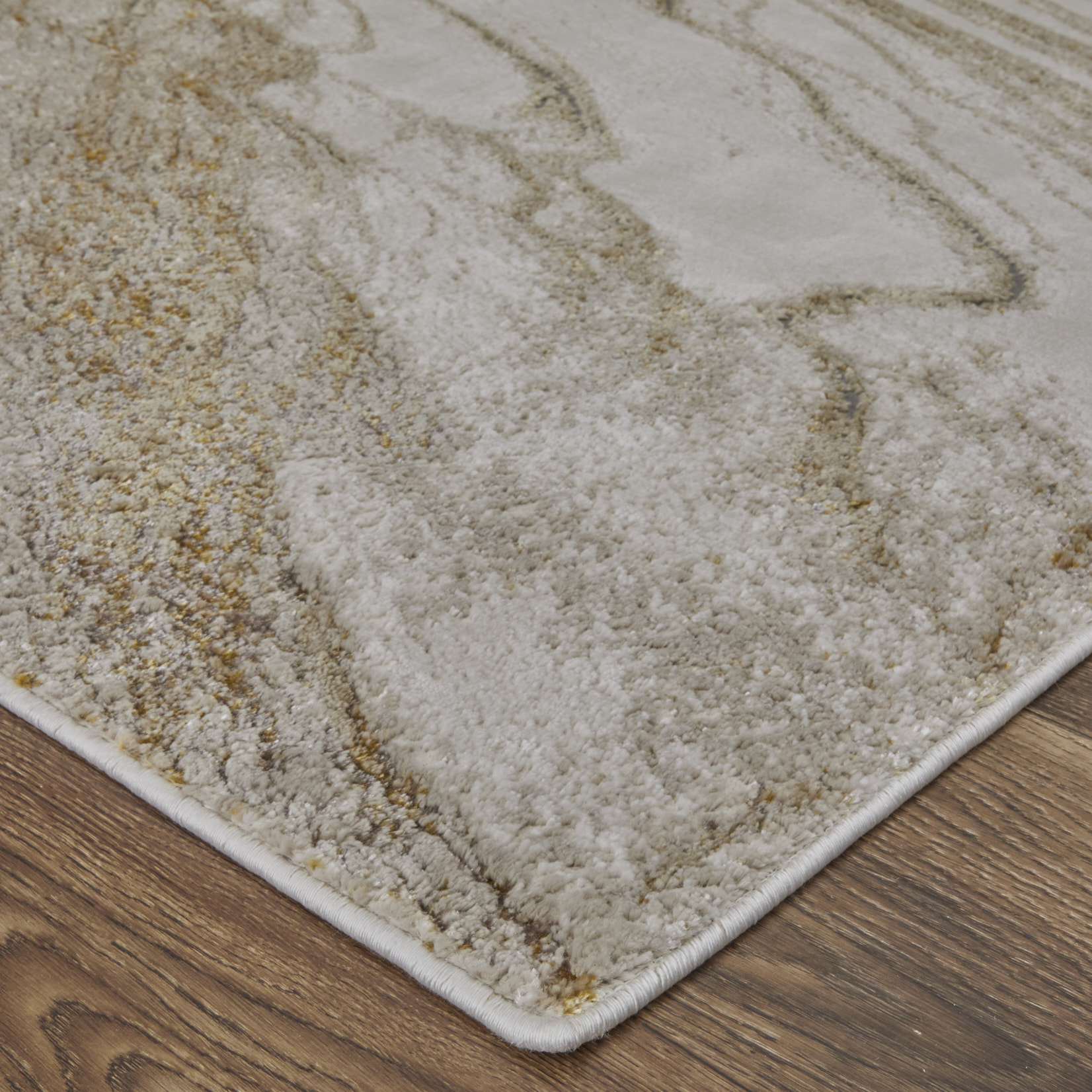 Feizy Aura Modern Abstract 39LLF Ivory/Taupe/Gold Area Rug - Image 3