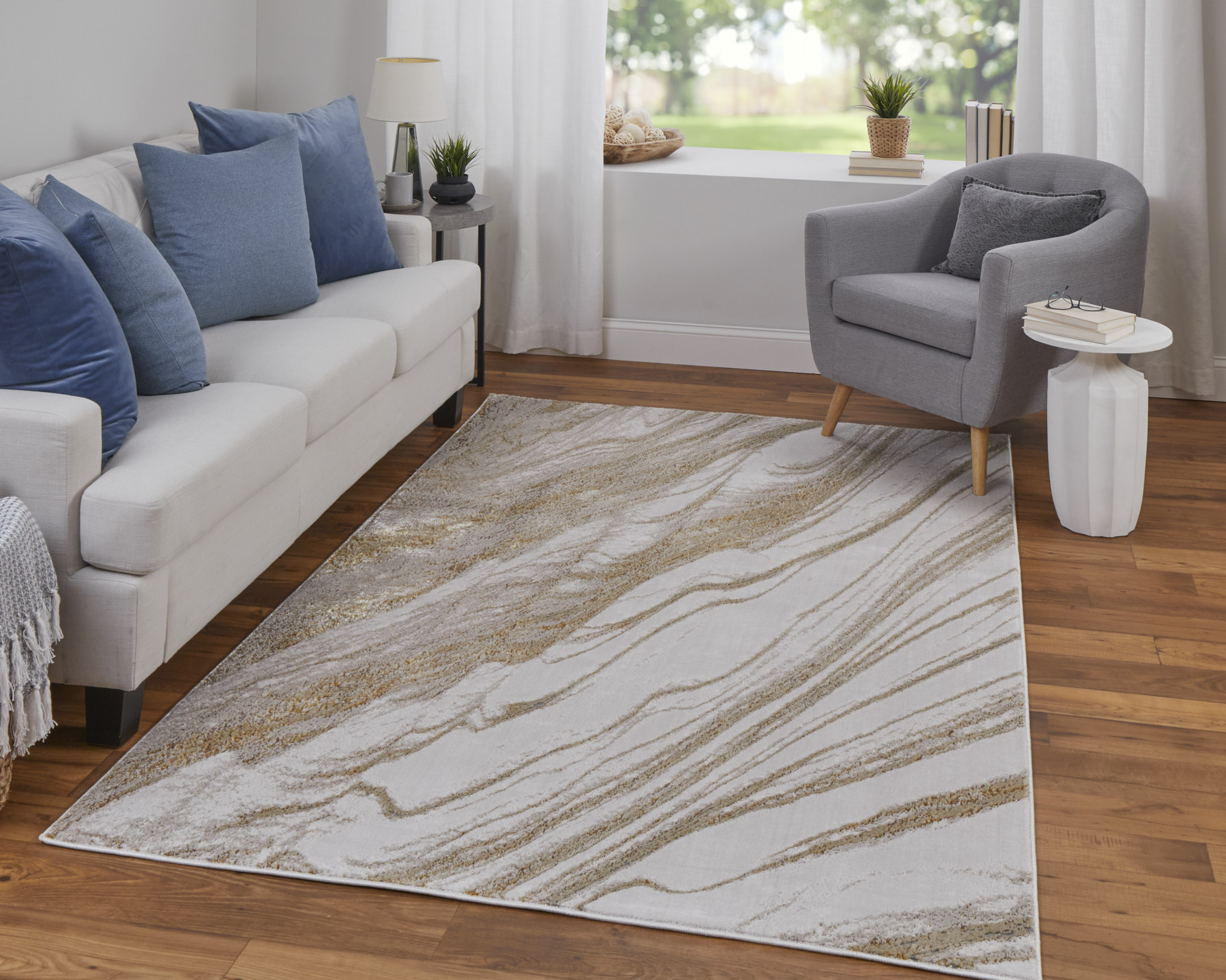 Feizy Aura Modern Abstract 39LLF Ivory/Taupe/Gold Area Rug - Image 7