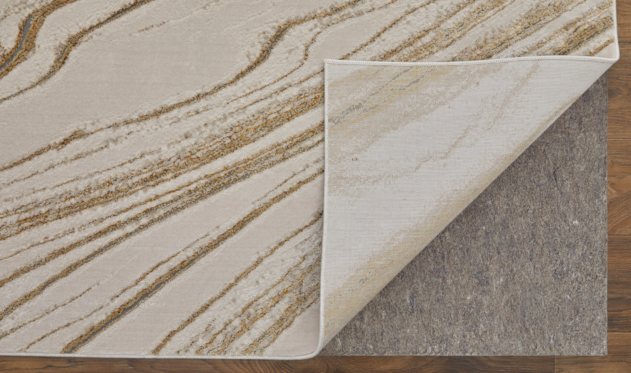 Feizy Aura Modern Abstract 39LLF Ivory/Taupe/Gold Area Rug - Image 8