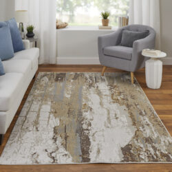 Alternative view of Feizy Aura Modern Abstract 39LMF Ivory/Gold/Brown Area Rug