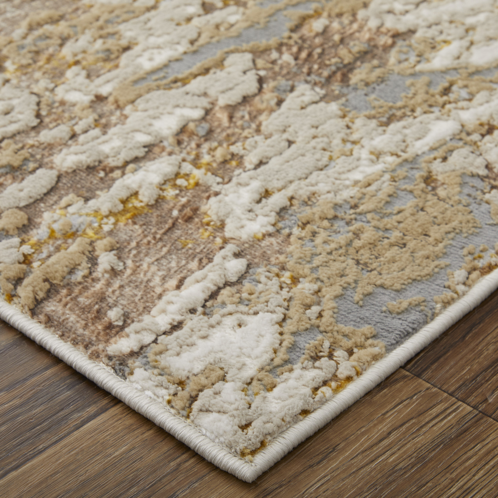 Feizy Aura Modern Abstract 39LMF Ivory/Gold/Brown Area Rug - Image 3