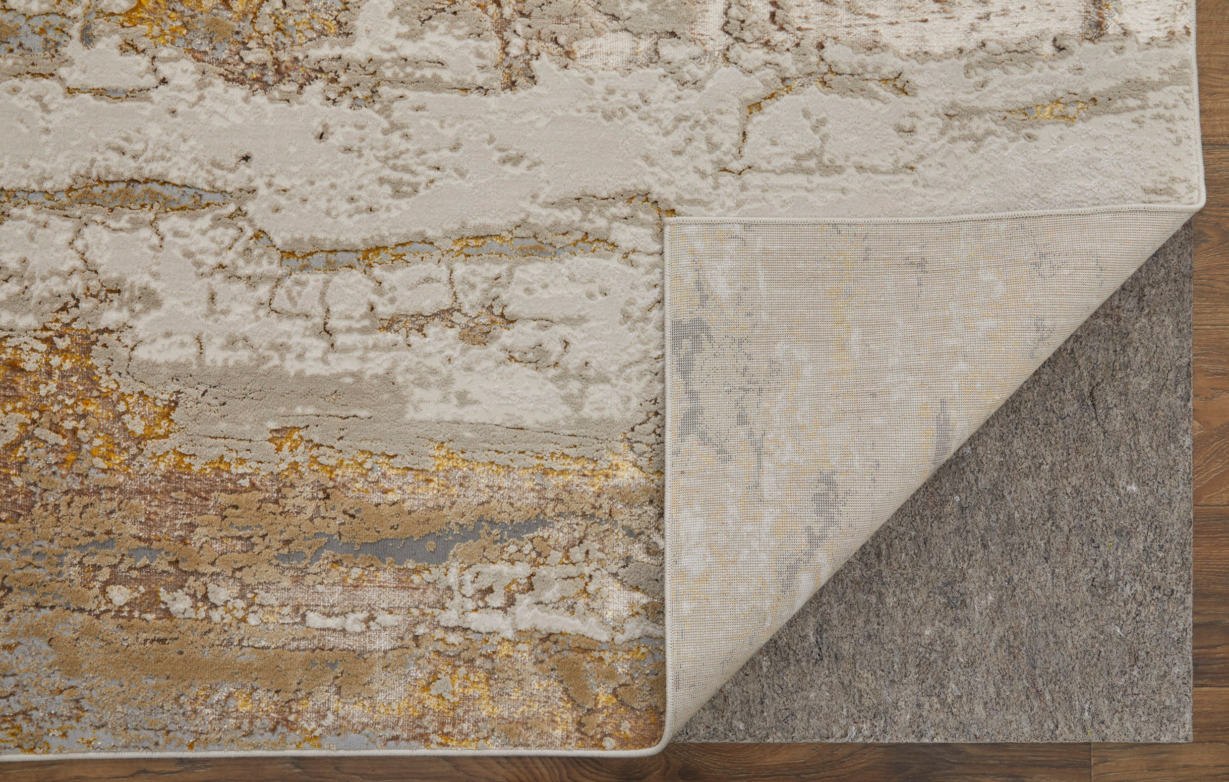 Feizy Aura Modern Abstract 39LMF Ivory/Gold/Brown Area Rug - Image 8
