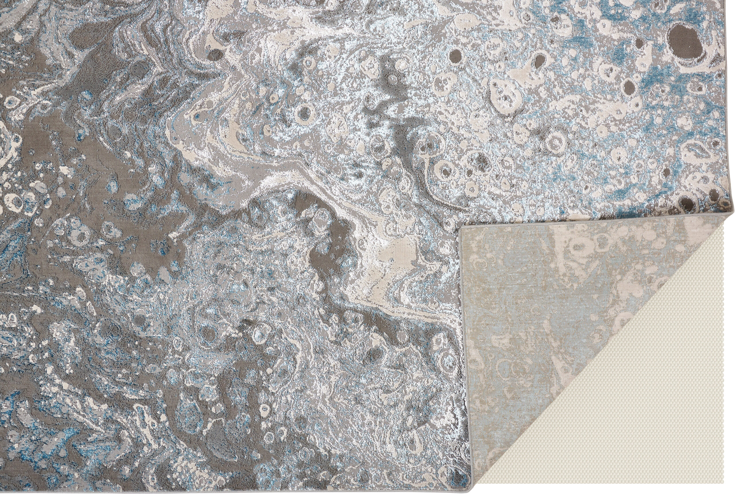 Feizy Azure Modern Watercolor 3405F Ivory/Gray/Blue Area Rug - Image 4