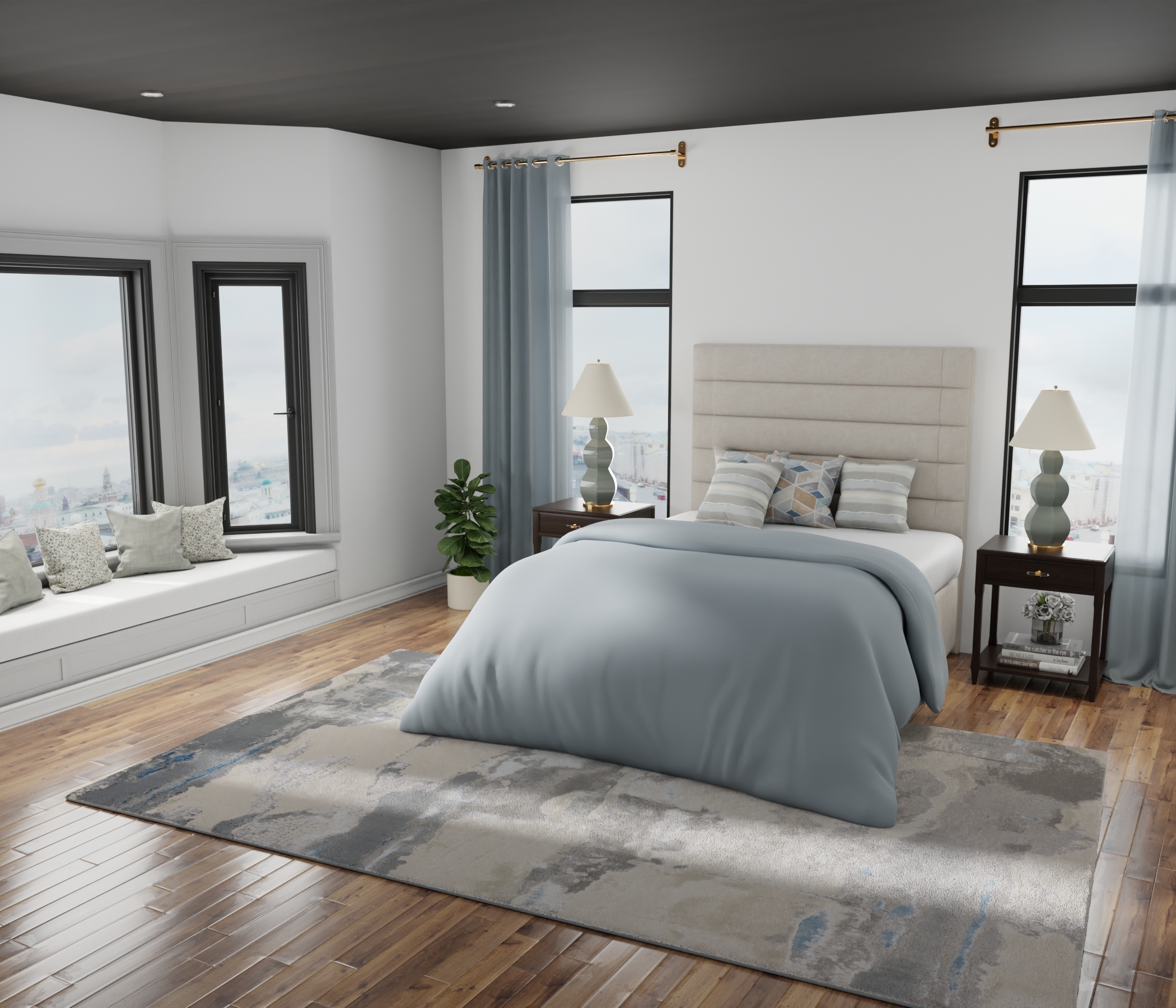 Feizy Azure Modern Watercolor 3525F Ivory/Gray/Blue Area Rug - Image 3