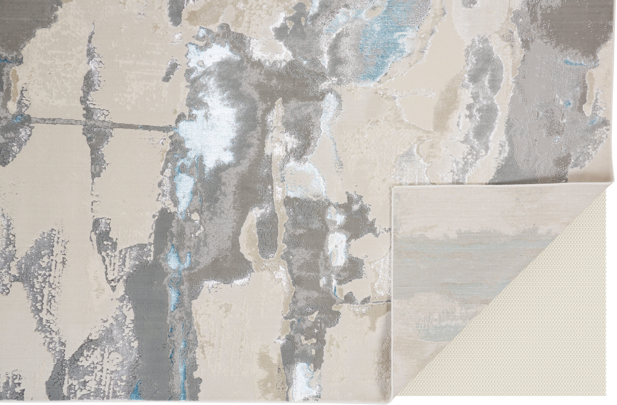 Feizy Azure Modern Watercolor 3525F Ivory/Gray/Blue Area Rug - Image 4