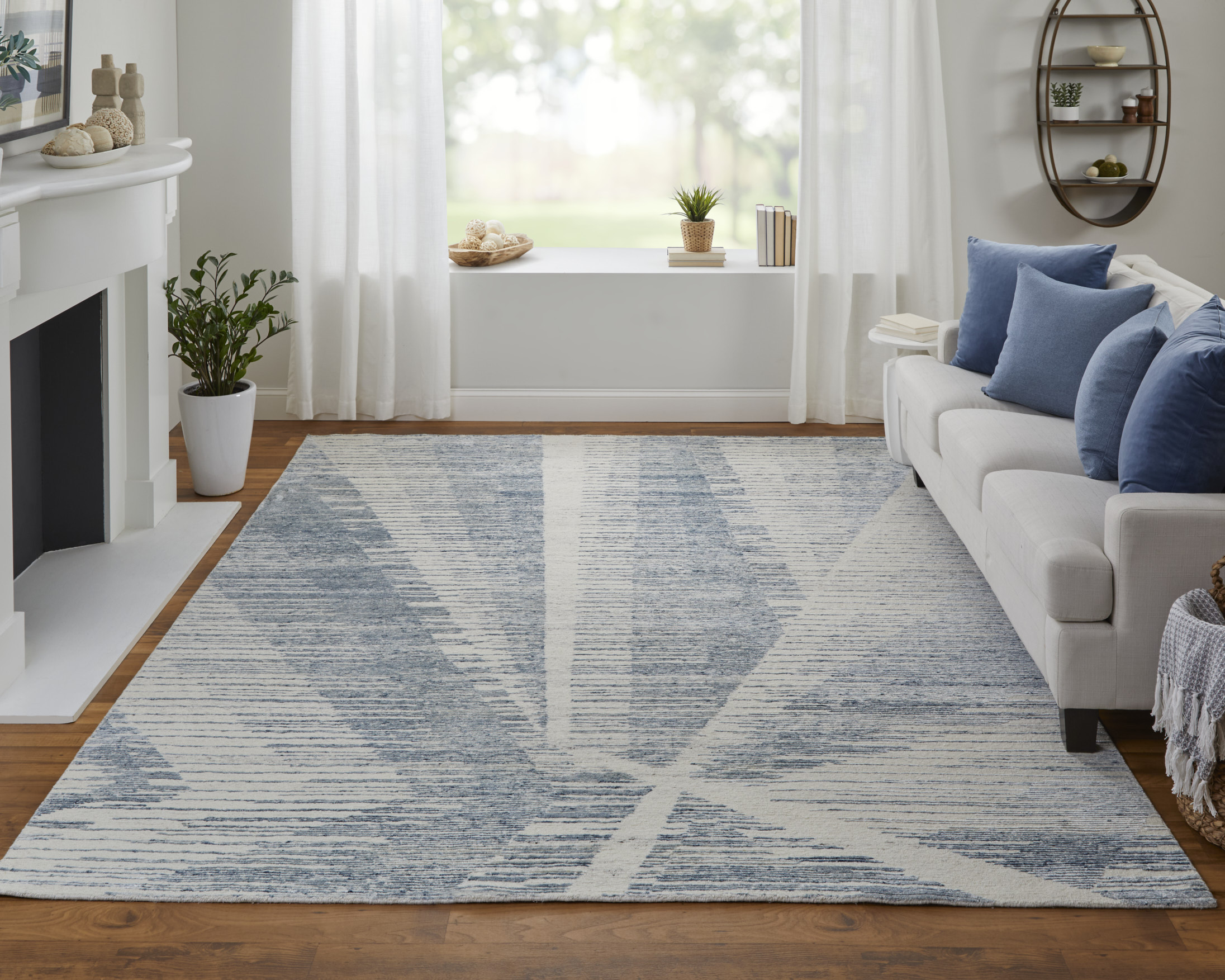 Feizy Brighton Modern Abstract 69CHF Ivory/Blue/Silver Area Rug - Image 2