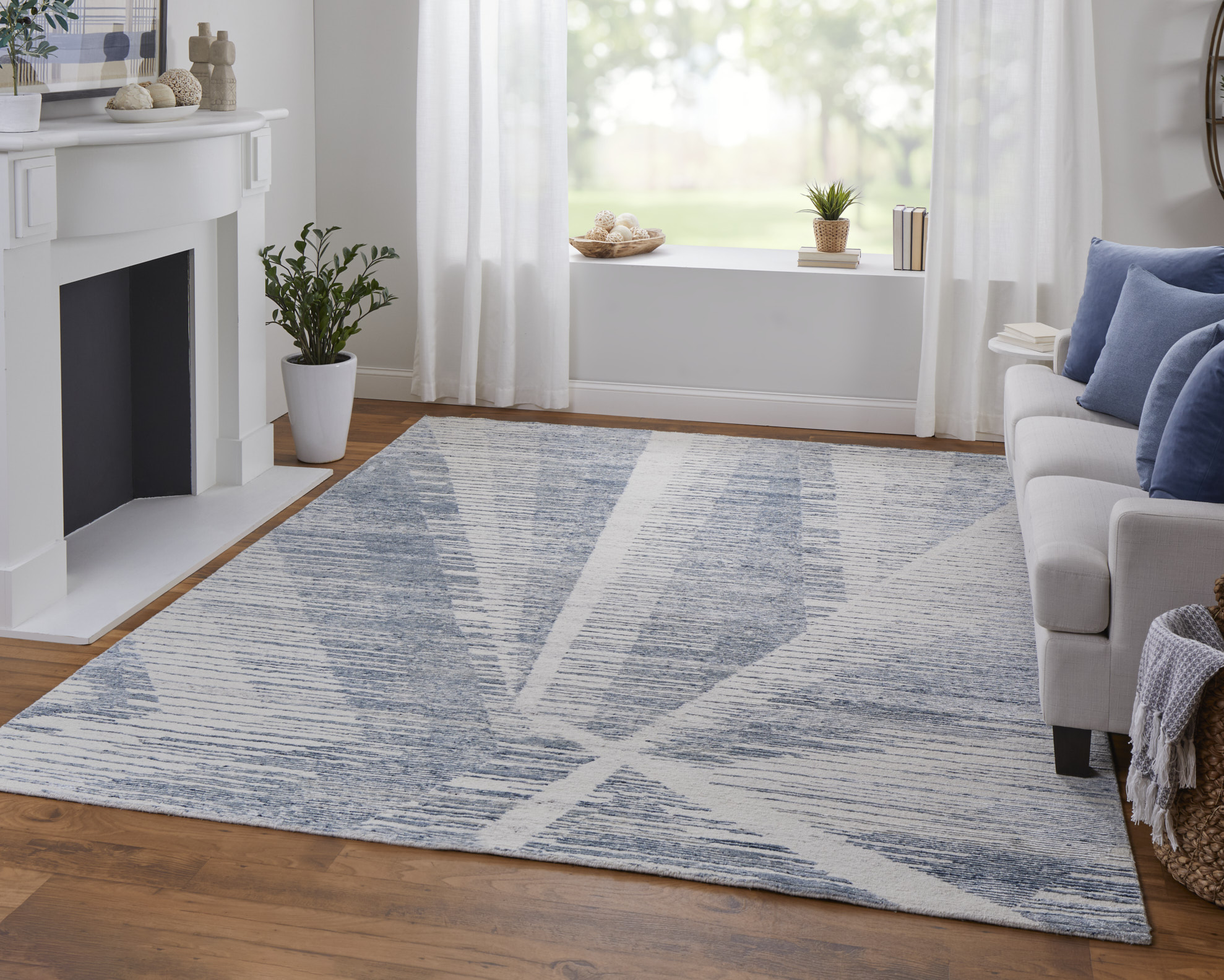 Feizy Brighton Modern Abstract 69CHF Ivory/Blue/Silver Area Rug - Image 7