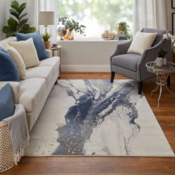Alternative view of Feizy Mandana Modern Abstract 39M0F Ivory/Blue Area Rug
