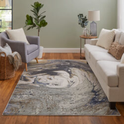 Alternative view of Feizy Mandana Modern Abstract 39M1F Ivory/Taupe/Blue Area Rug