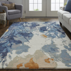 Alternative view of Feizy Dafney Transitional Floral & Botanical 8871F Blue Area Rug