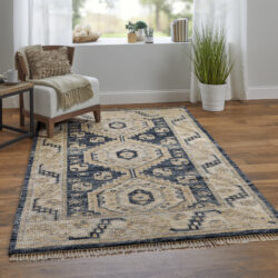 Alternative view of Feizy Fillmore Traditional Diamond 6943F Blue/Ivory Area Rug