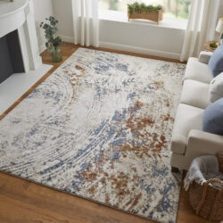 Alternative view of Feizy Gilmore Modern Abstract 39MMF Ivory/Blue/Orange Area Rug