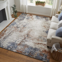 Alternative view of Feizy Gilmore Modern Distressed 39MNF Ivory/Blue/Taupe Area Rug