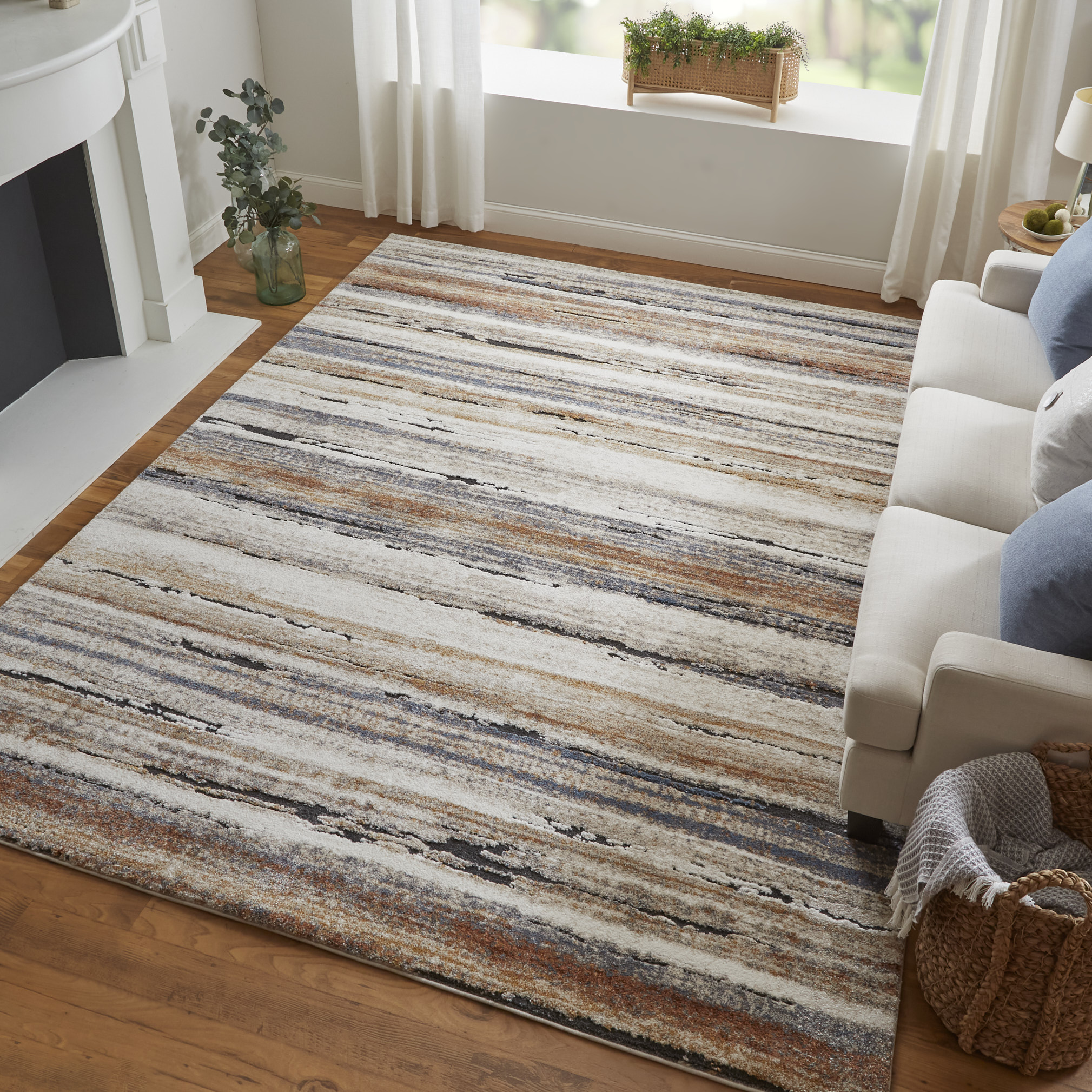 Feizy Gilmore Modern Stripes 39MQF Ivory/Orange/Gray Area Rug - Image 2