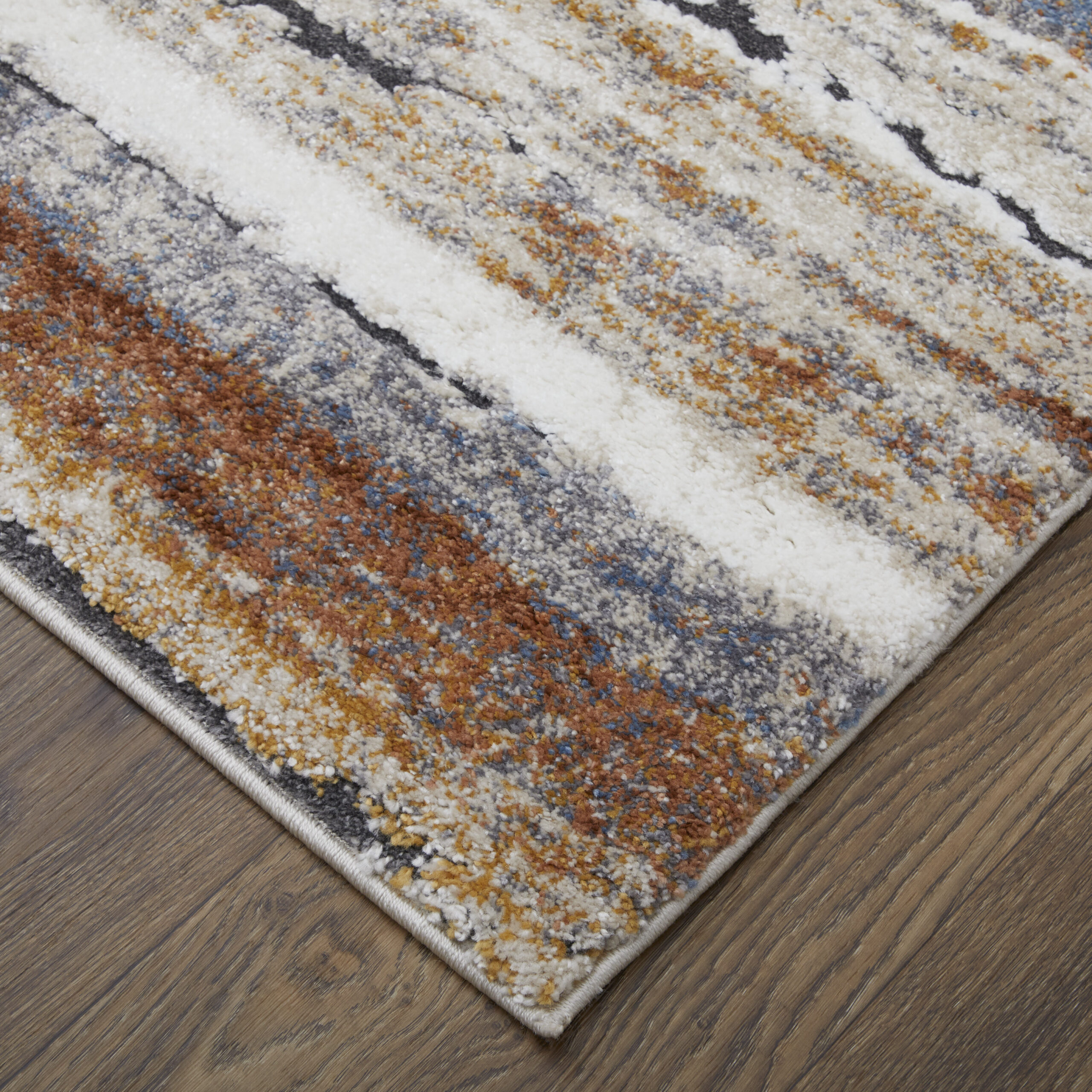 Feizy Gilmore Modern Stripes 39MQF Ivory/Orange/Gray Area Rug - Image 3