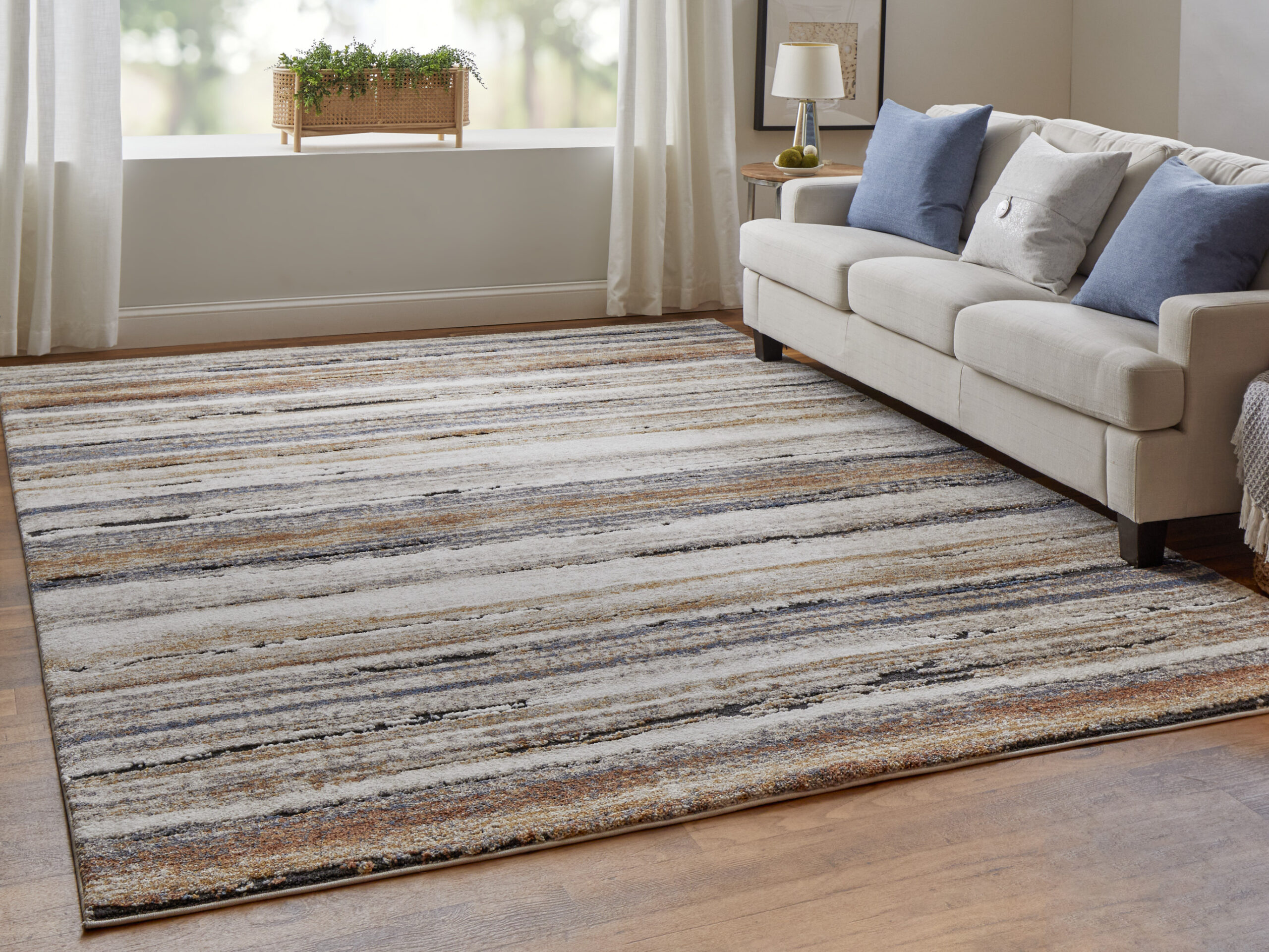Feizy Gilmore Modern Stripes 39MQF Ivory/Orange/Gray Area Rug - Image 7
