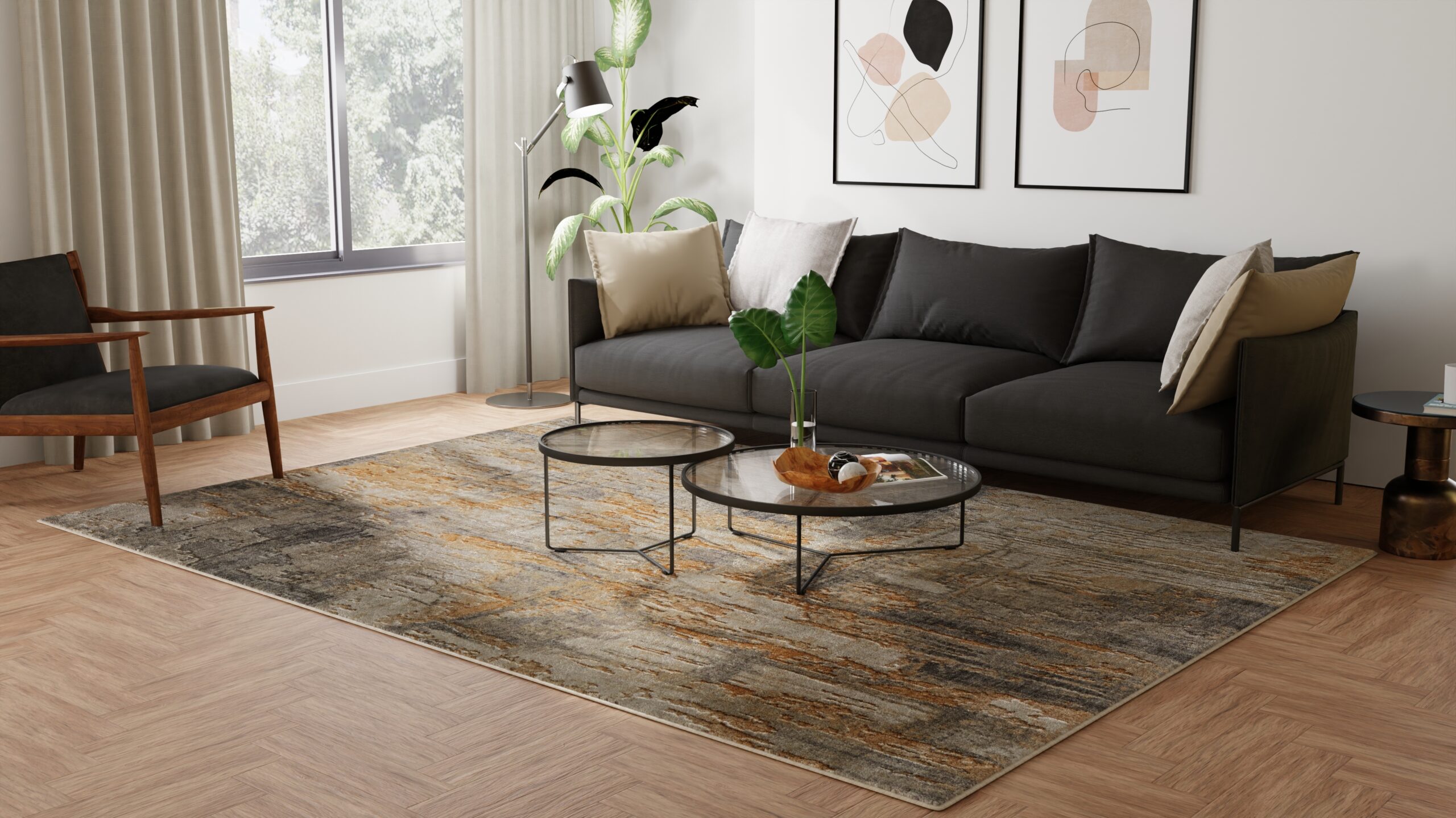 Feizy Jaxson Modern Abstract 39PWF Gray/Tan/Ivory Area Rug - Image 6